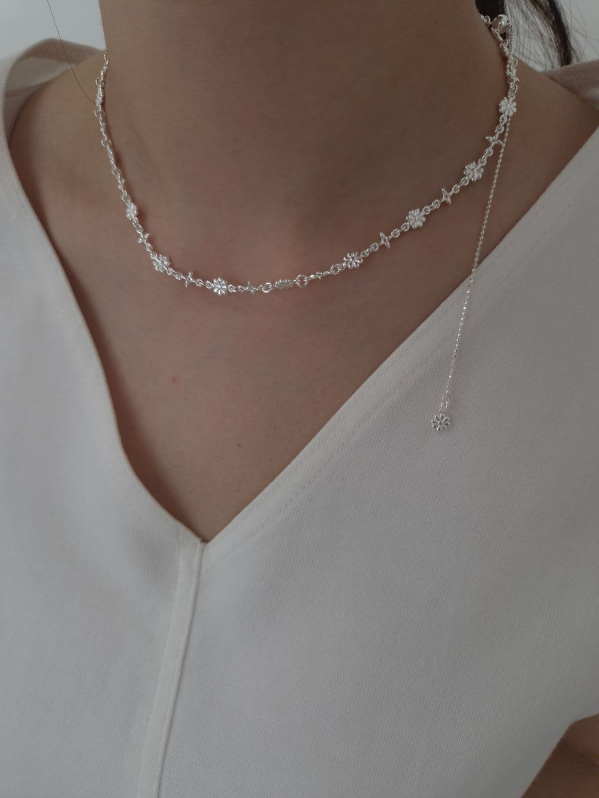 Silver 925 Flower Star Slide Necklace N260696307 - 이미지 4