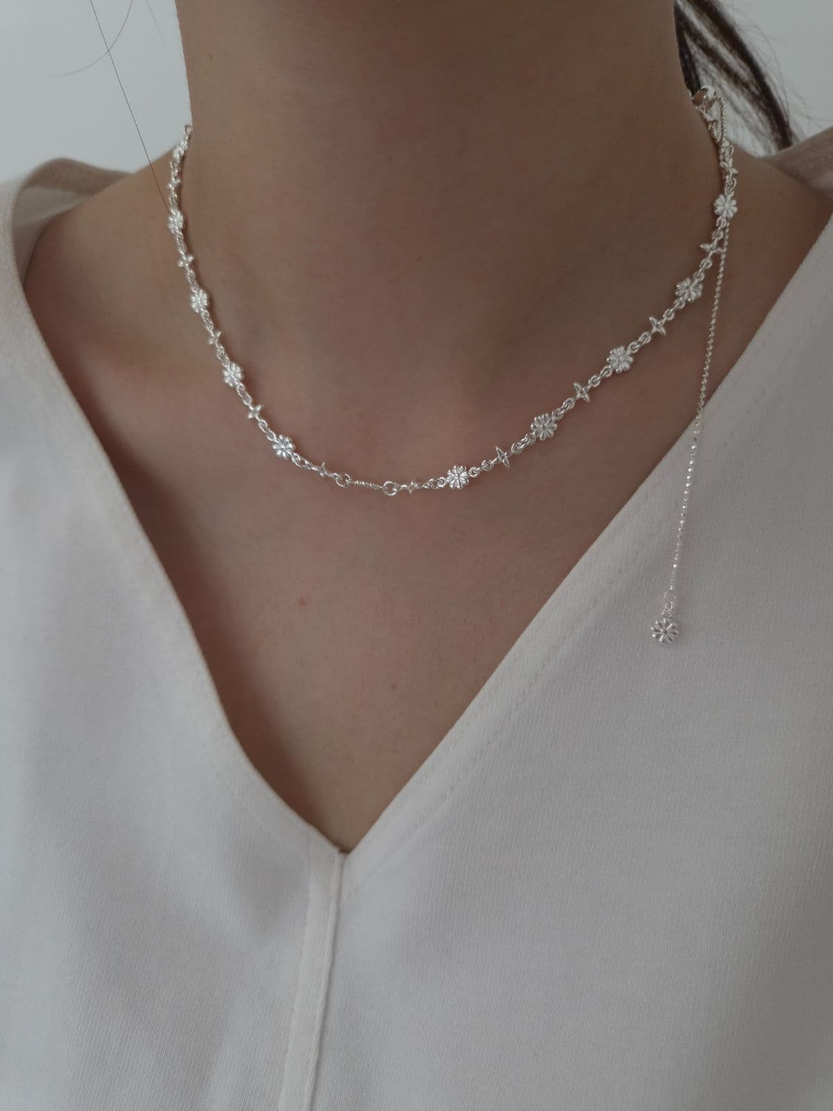 Silver 925 Flower Star Slide Necklace N260696307 - 이미지 3