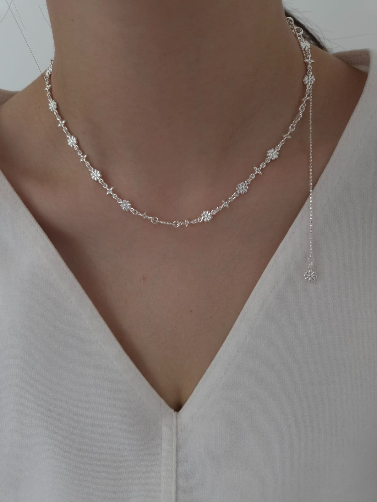 Silver 925 Flower Star Slide Necklace N260696307 - 이미지 1