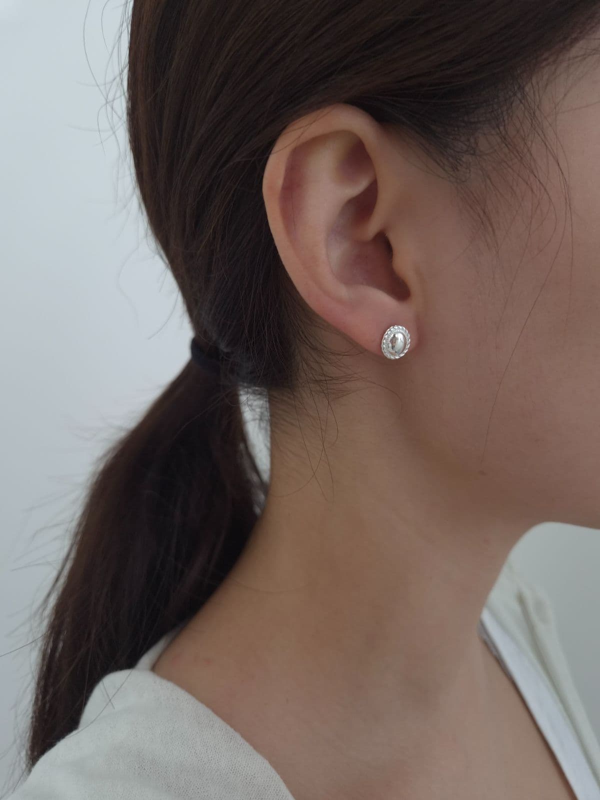 Silver 925 Glossy-Matte Circle Post Earrings E260718215 - 이미지 5