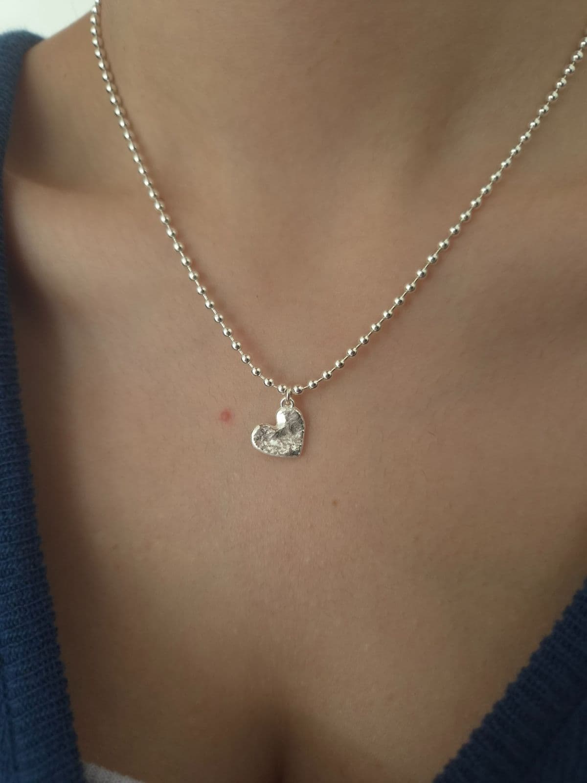 Silver 925 Rough Heart 2.5mm Silver Ball Necklace N260798168 - 이미지 3