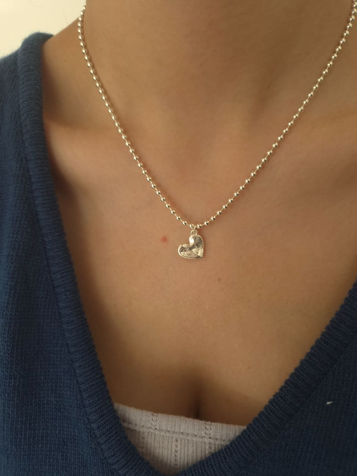 Silver 925 Rough Heart 2.5mm Silver Ball Necklace N260798168 - 이미지 2