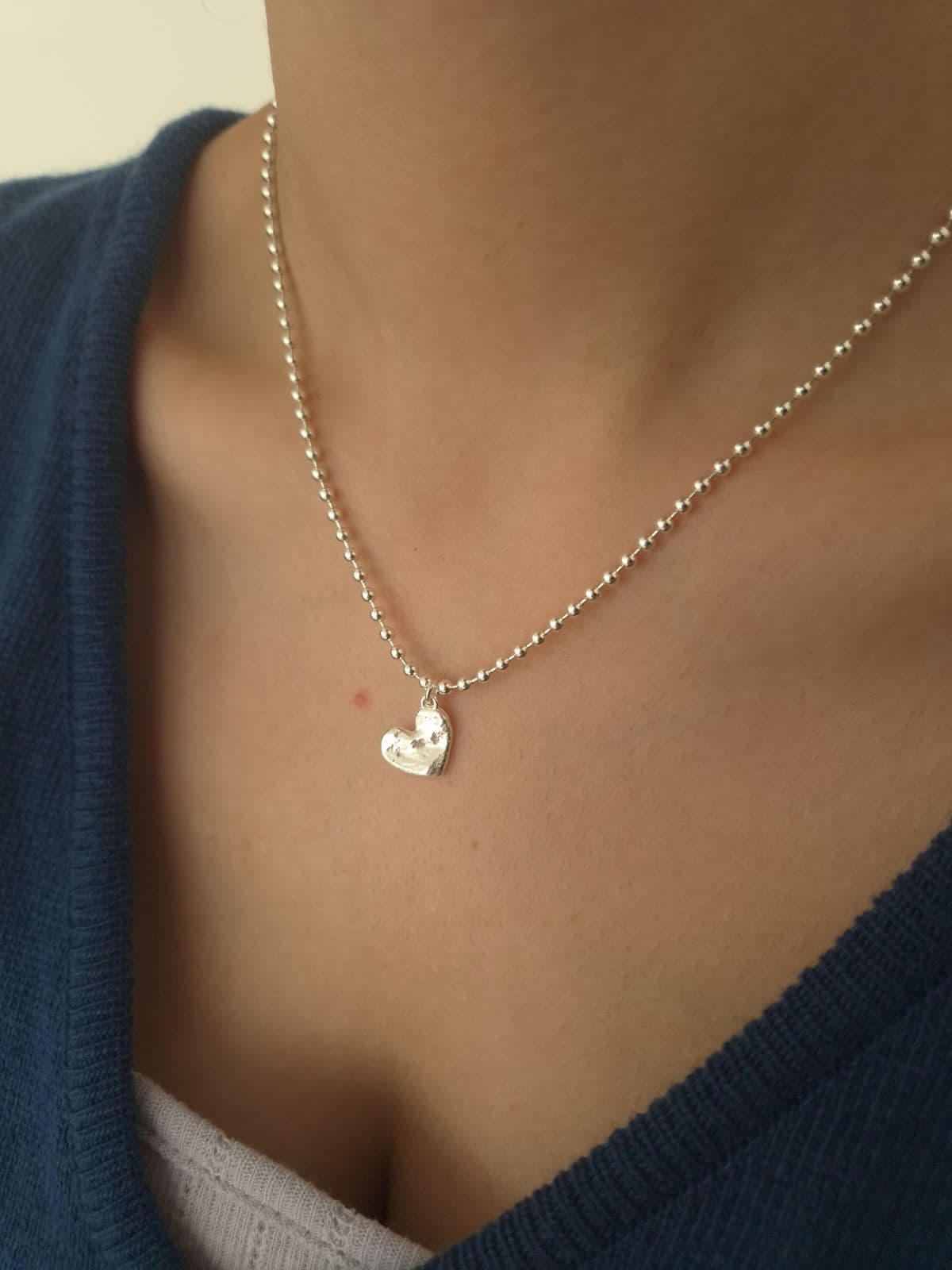 Silver 925 Rough Heart 2.5mm Silver Ball Necklace N260798168 - 이미지 1
