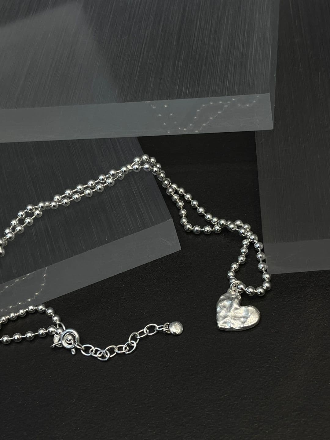 Silver 925 Rough Heart 2.5mm Silver Ball Necklace N260798168 - 이미지 6