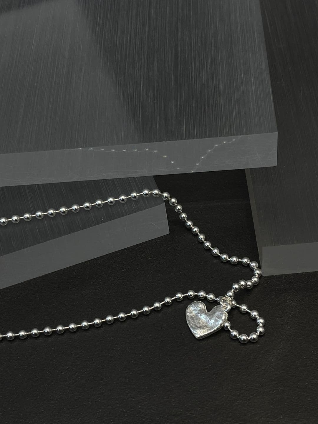 Silver 925 Rough Heart 2.5mm Silver Ball Necklace N260798168 - 이미지 4