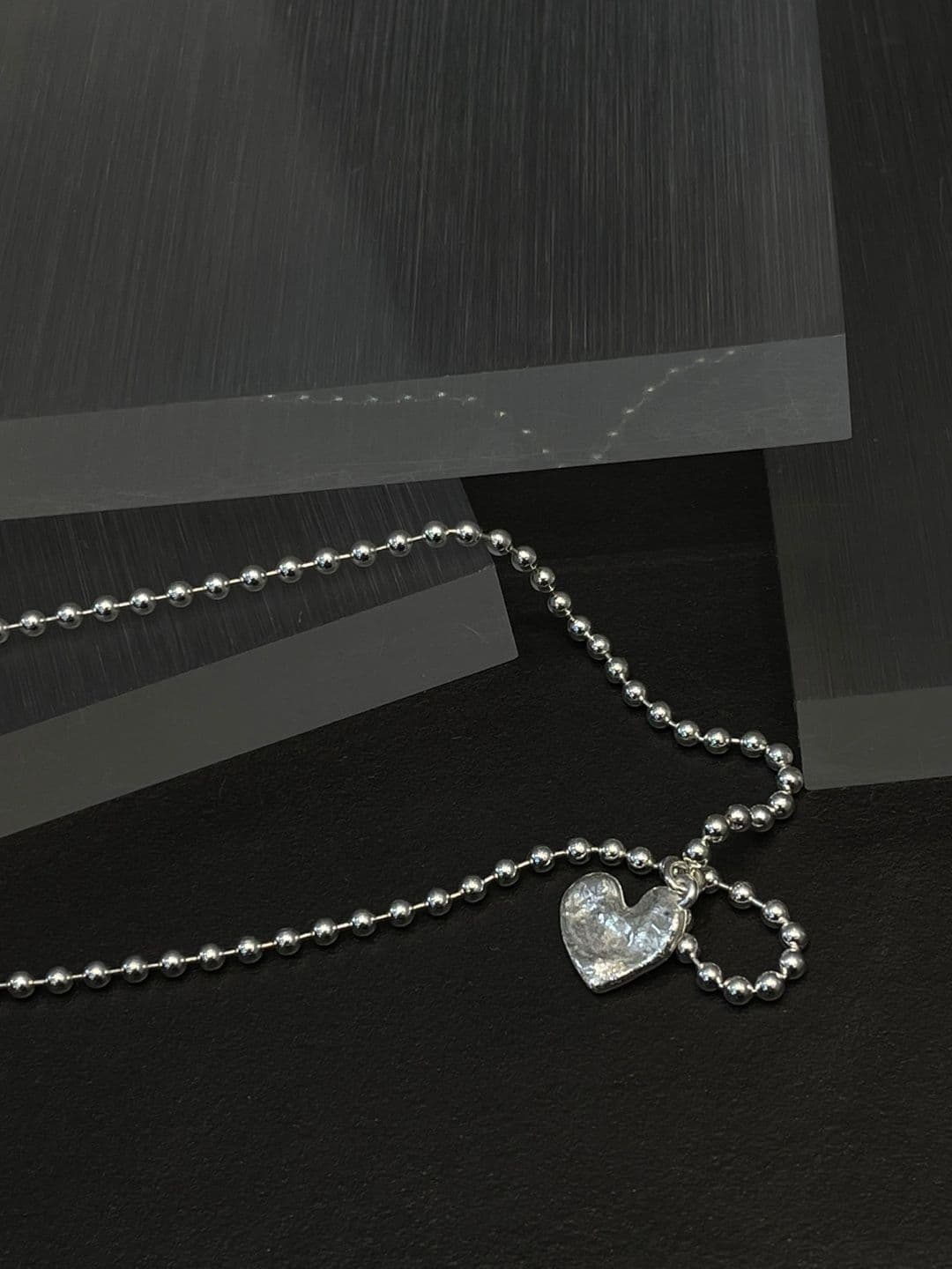 Silver 925 Rough Heart 2.5mm Silver Ball Necklace N260798168 - 이미지 5