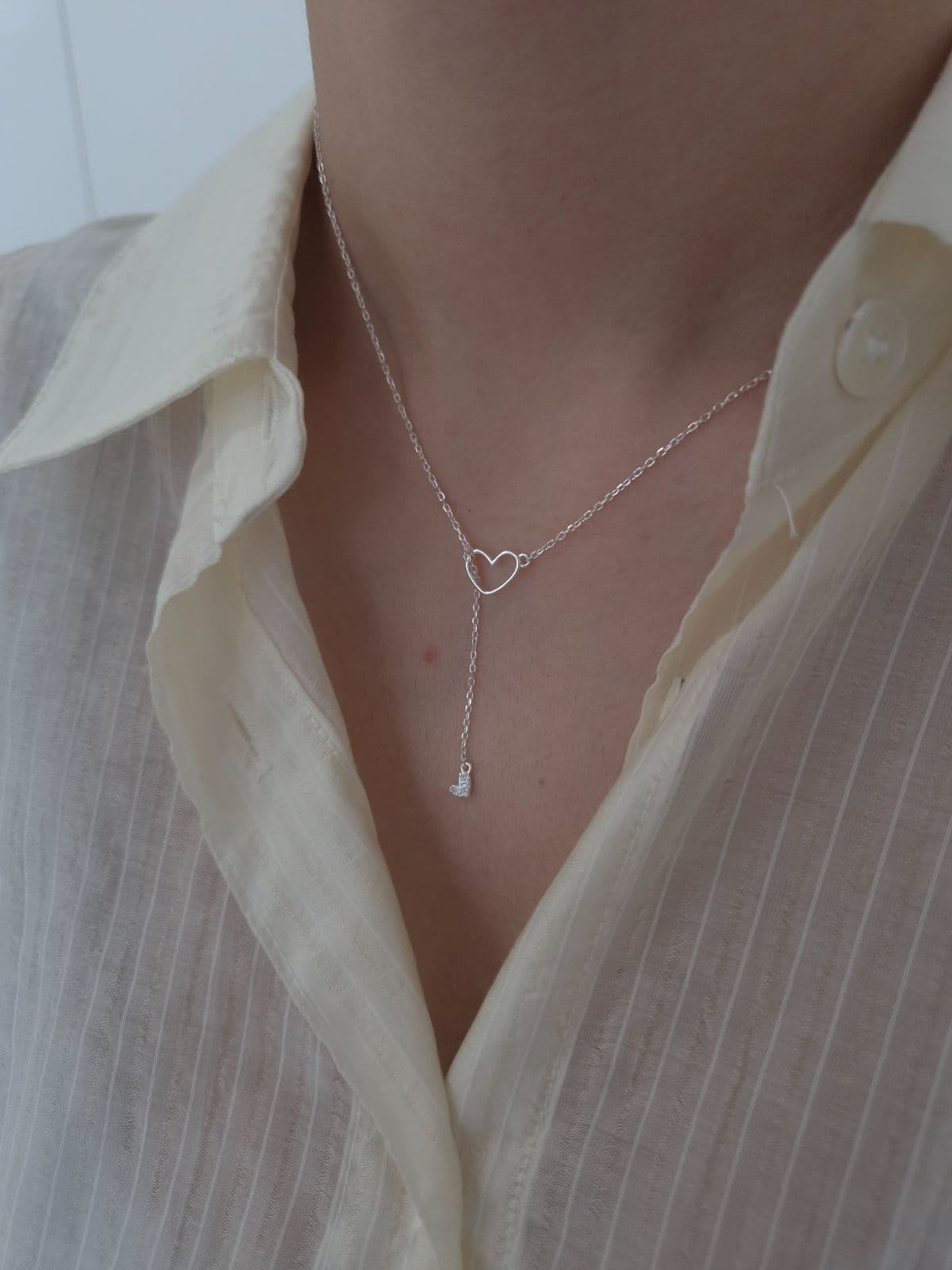 Silver 925 Heart Slide Cubic Necklace N230689046 - 이미지 1