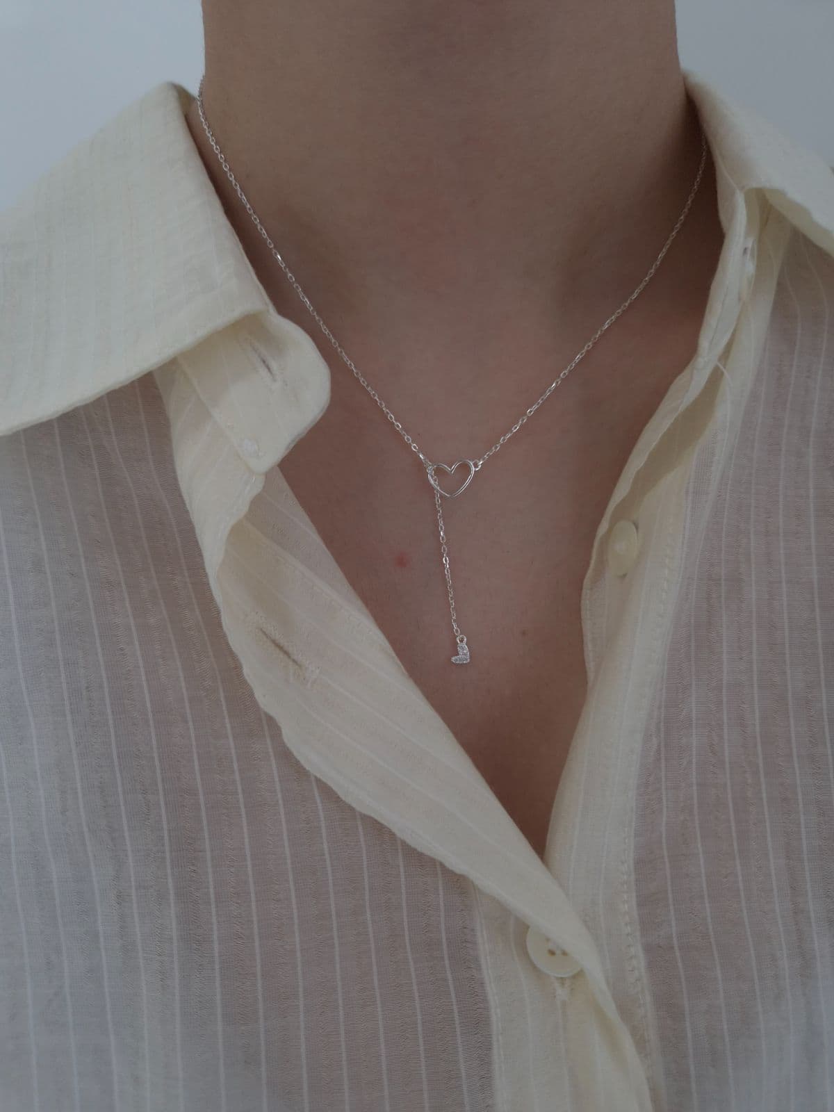 Silver 925 Heart Slide Cubic Necklace N230689046 - 이미지 2