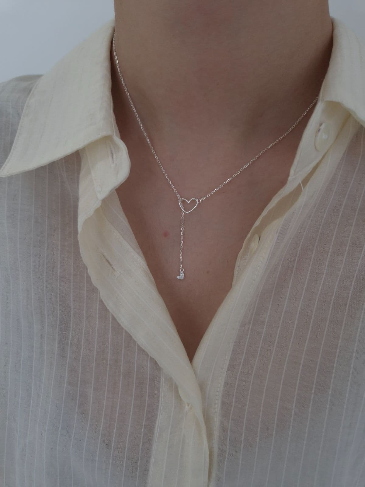Silver 925 Heart Slide Cubic Necklace N230689046 - 이미지 3