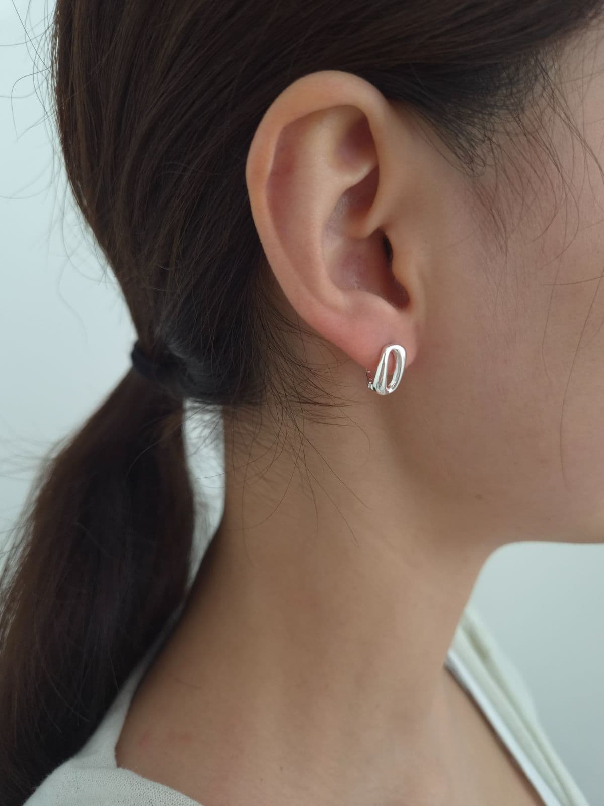 Silver 952 Square One-Touch Earrings E260746802 - 이미지 2