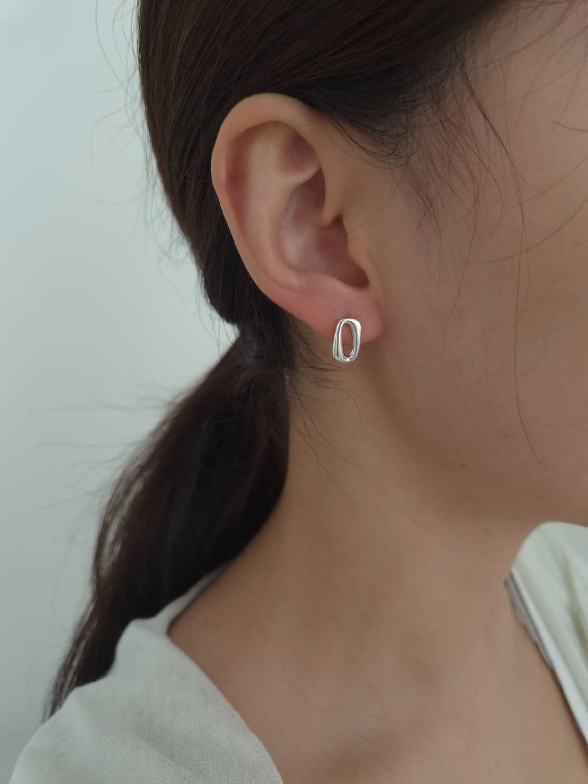 Silver 952 Square One-Touch Earrings E260746802 - 이미지 3