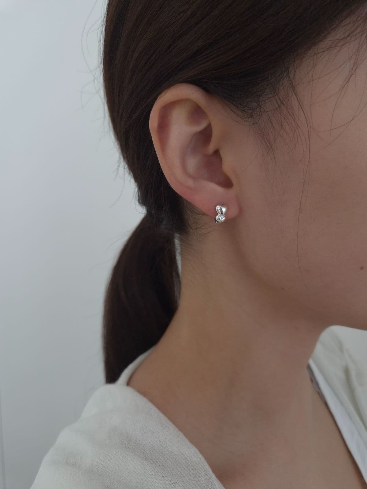 Silver 925 Double Heart One-Touch Earrings E260782335 - 이미지 3