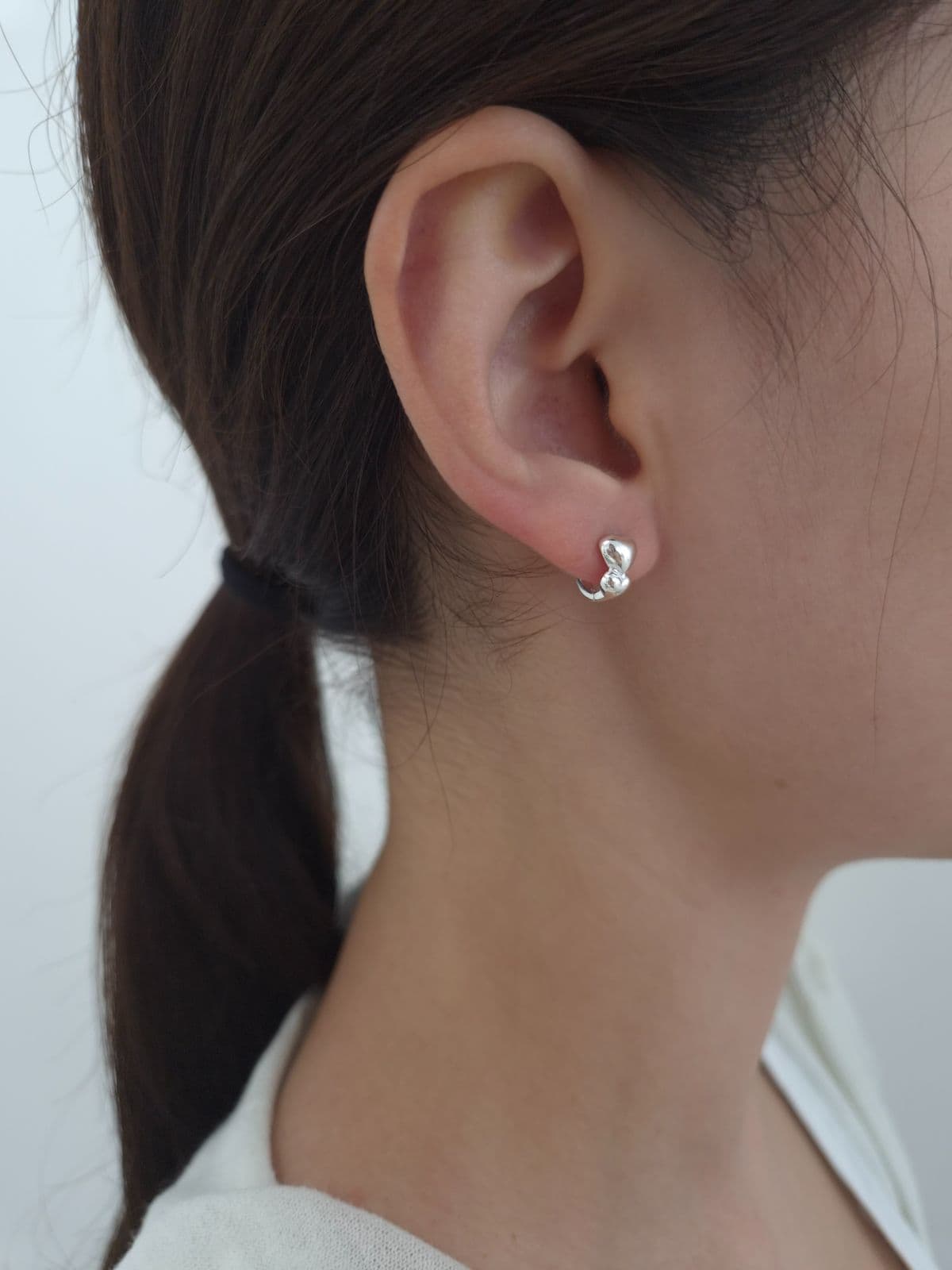 Silver 925 Double Heart One-Touch Earrings E260782335 - 이미지 1