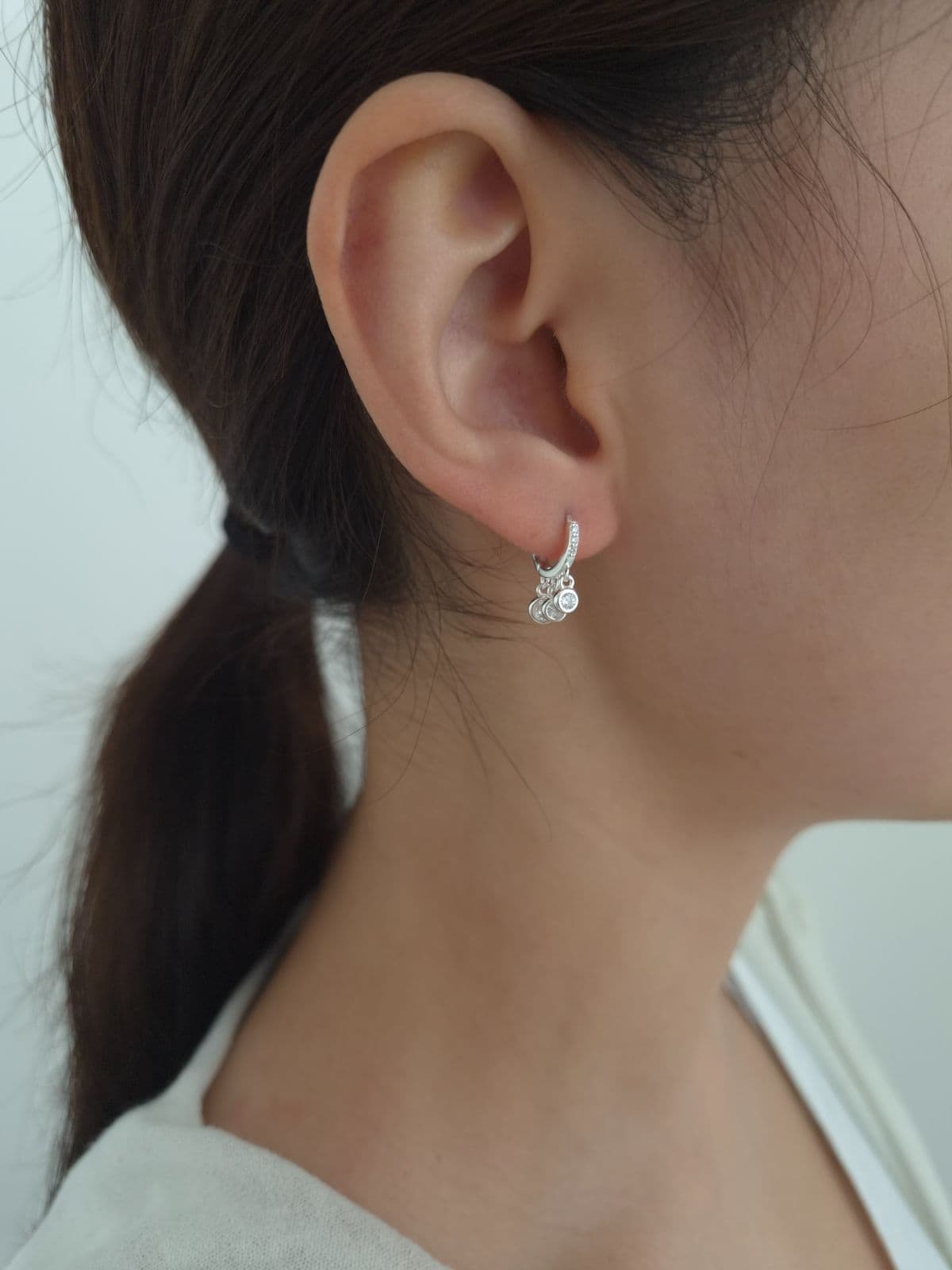 Silver 925 One-Touch Cubic Dangle Earrings E260759553 - 이미지 3