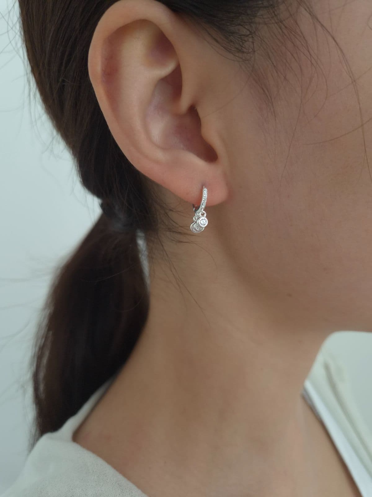 Silver 925 One-Touch Cubic Dangle Earrings E260759553 - 이미지 2