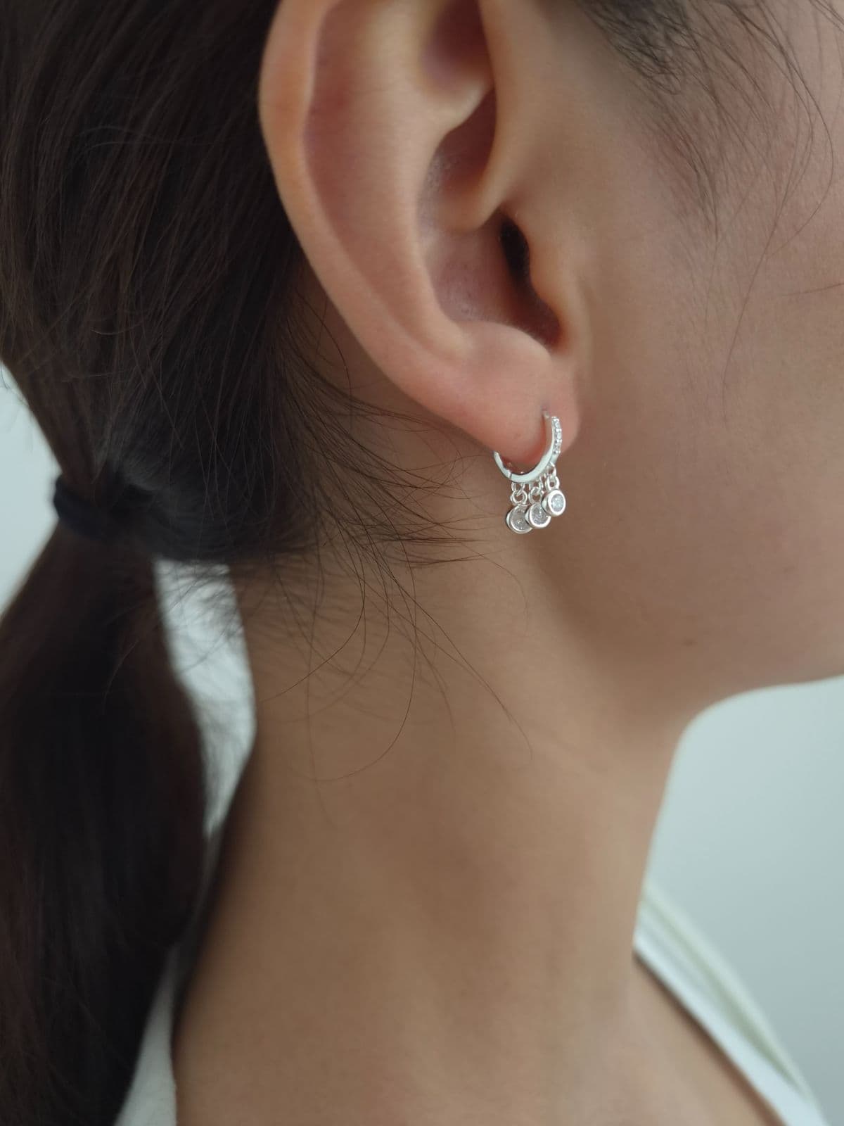Silver 925 One-Touch Cubic Dangle Earrings E260759553 - 이미지 1