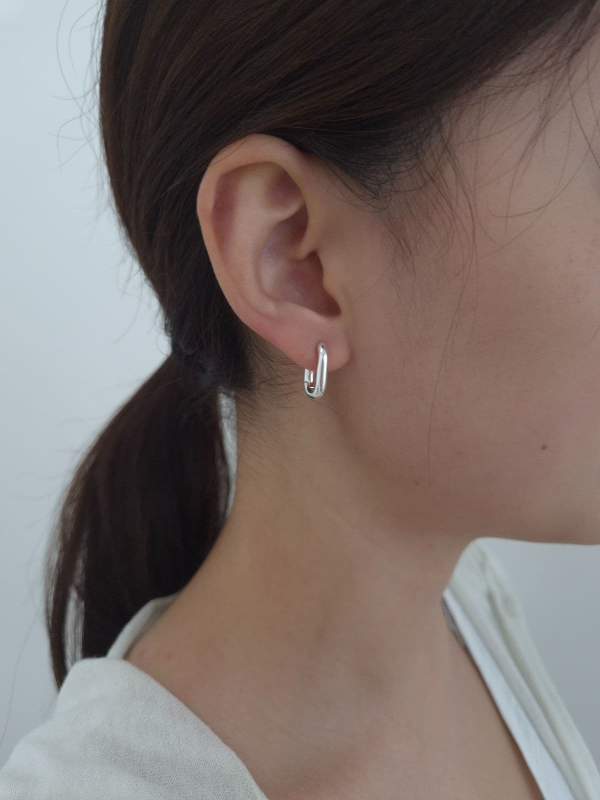 Silver 925 One-Touch Bold Square Earrings E221149488 - 이미지 3