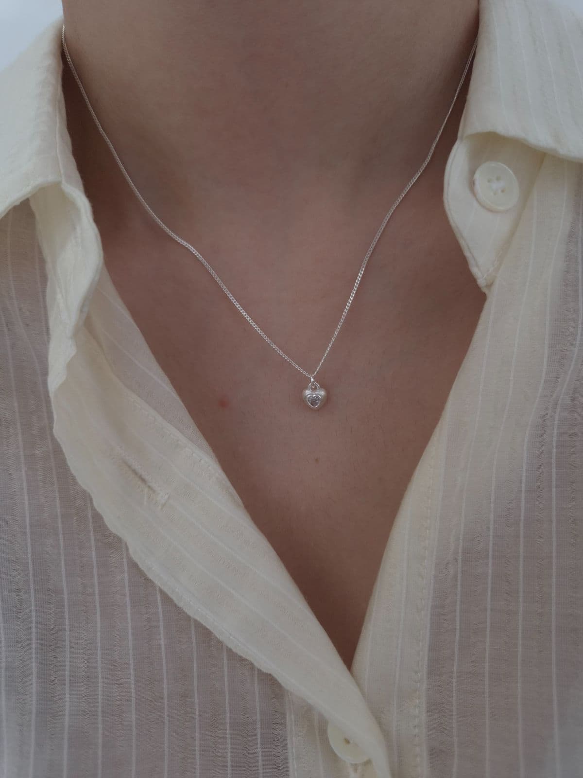 Silver 925 Matte Heart Cubic Necklace N260769129 - 이미지 2