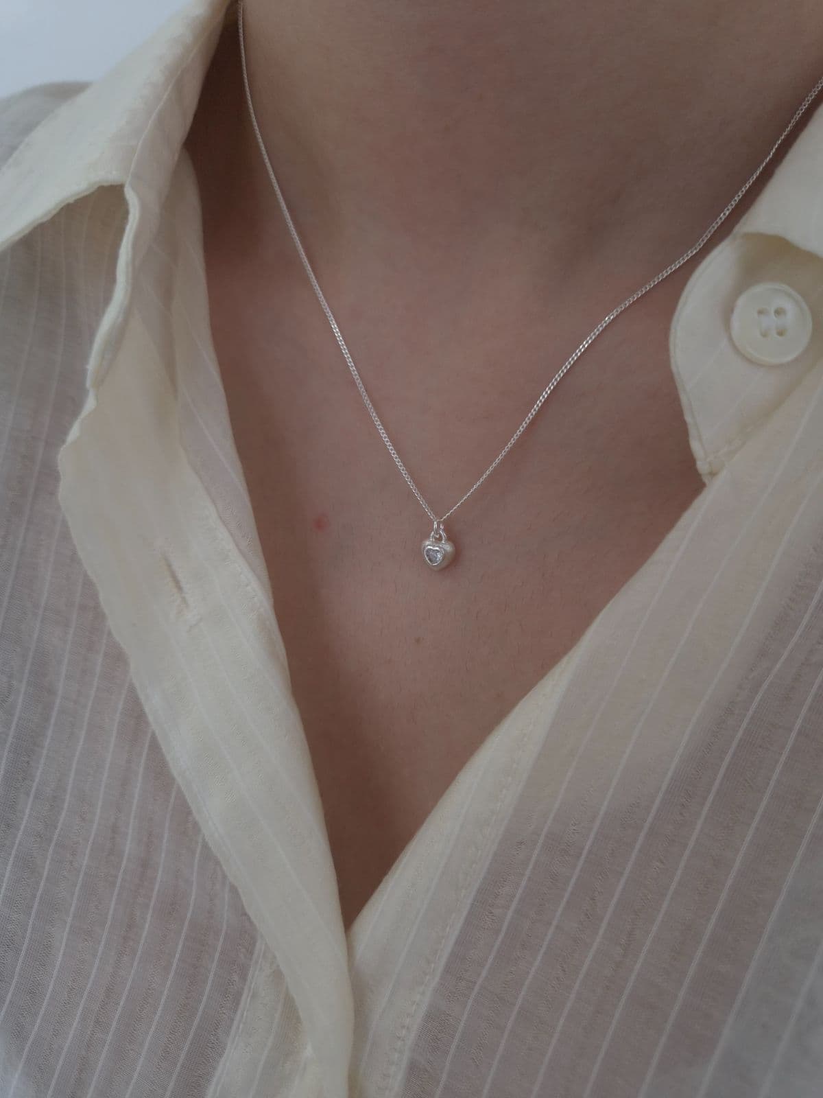 Silver 925 Matte Heart Cubic Necklace N260769129 - 이미지 3