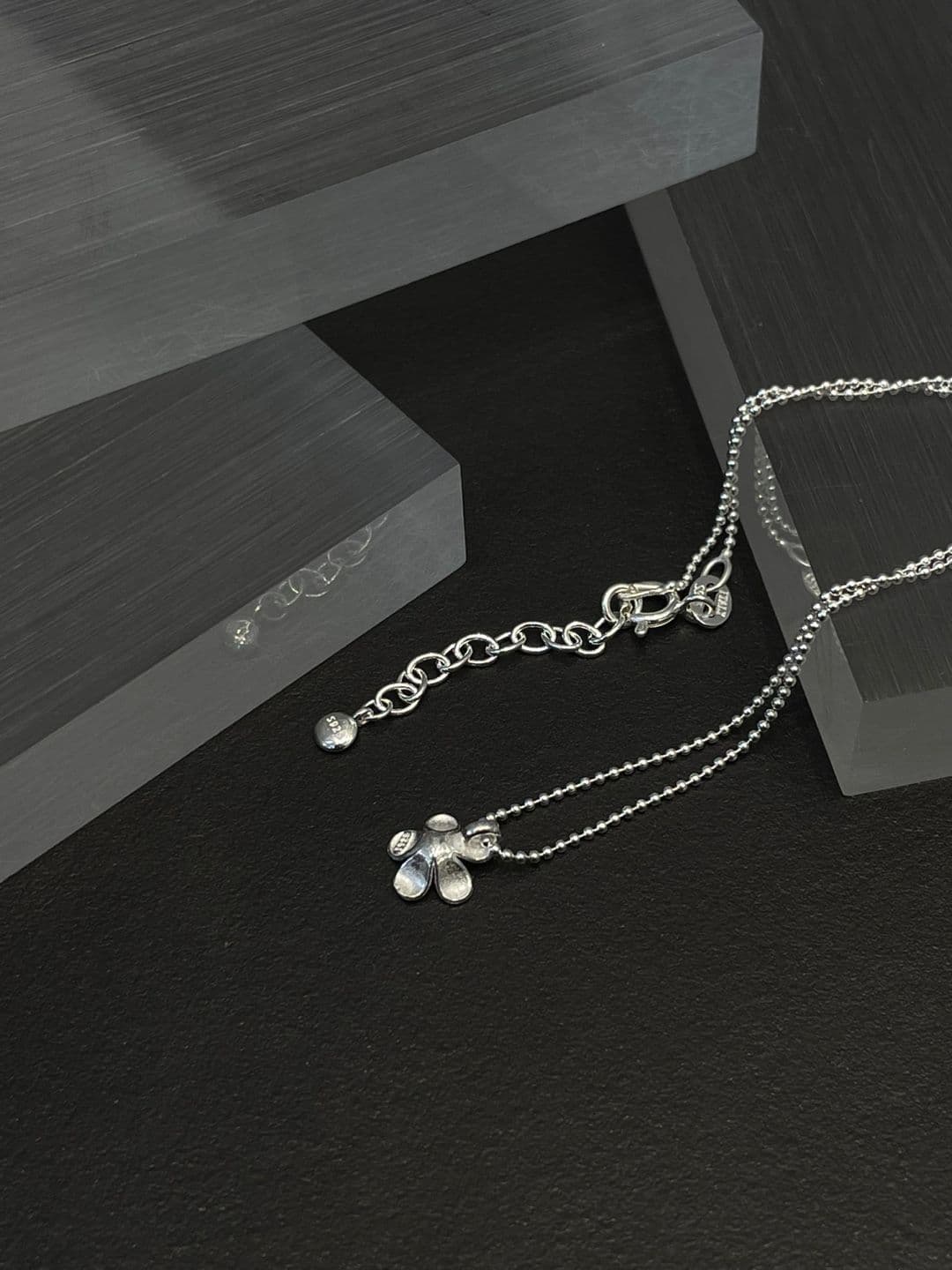 Silver 925 Flower Pendant Silver Ball Necklace N260765045 - 이미지 5