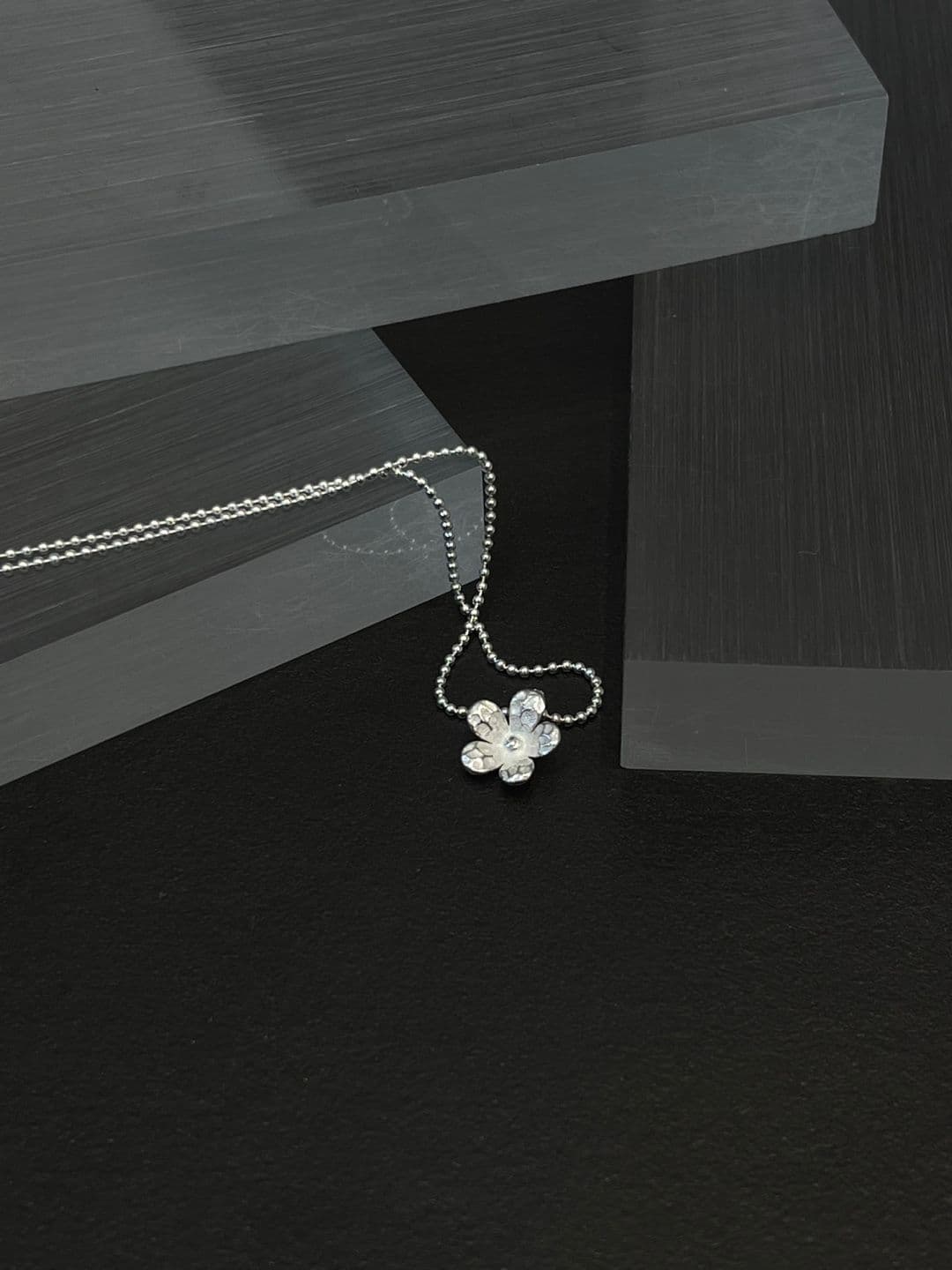 Silver 925 Flower Pendant Silver Ball Necklace N260765045 - 이미지 4