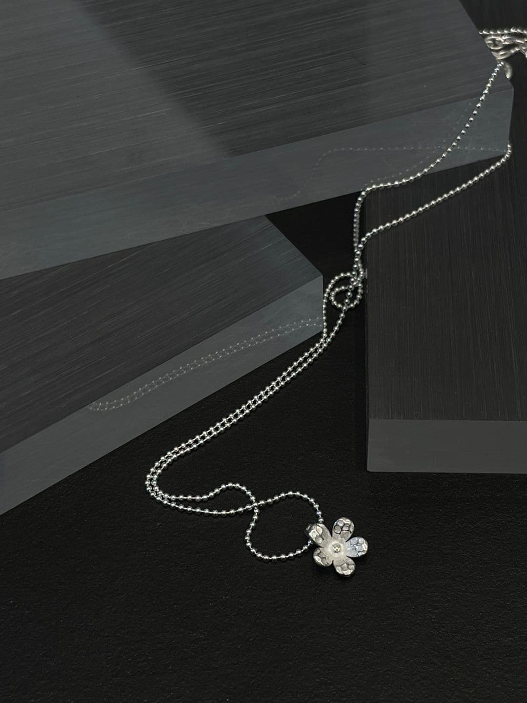 Silver 925 Flower Pendant Silver Ball Necklace N260765045 - 이미지 6