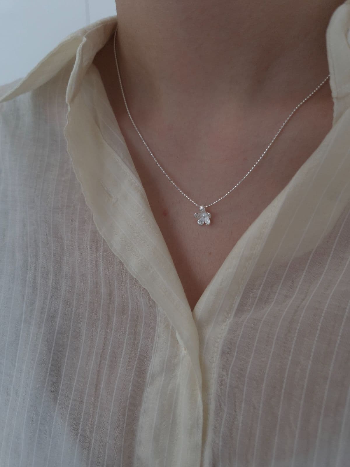 Silver 925 Flower Pendant Silver Ball Necklace N260765045 - 이미지 1