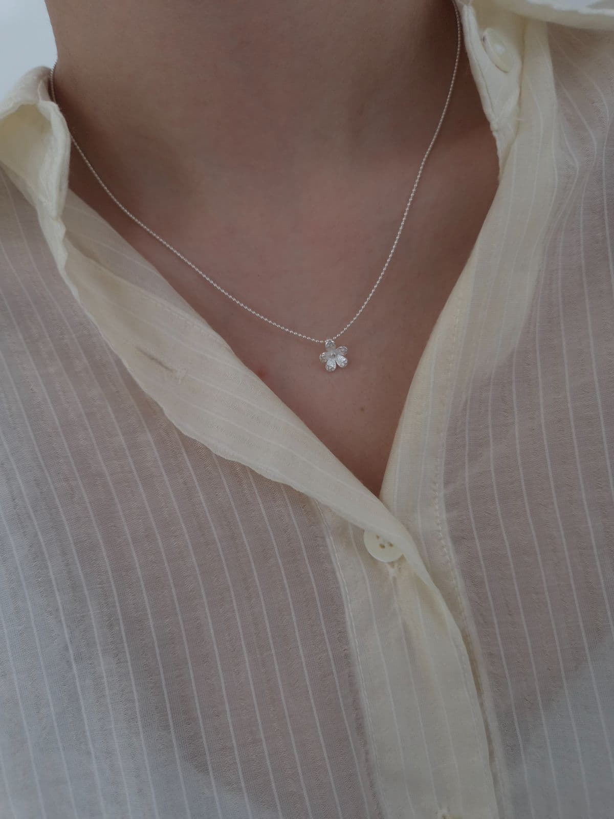 Silver 925 Flower Pendant Silver Ball Necklace N260765045 - 이미지 2