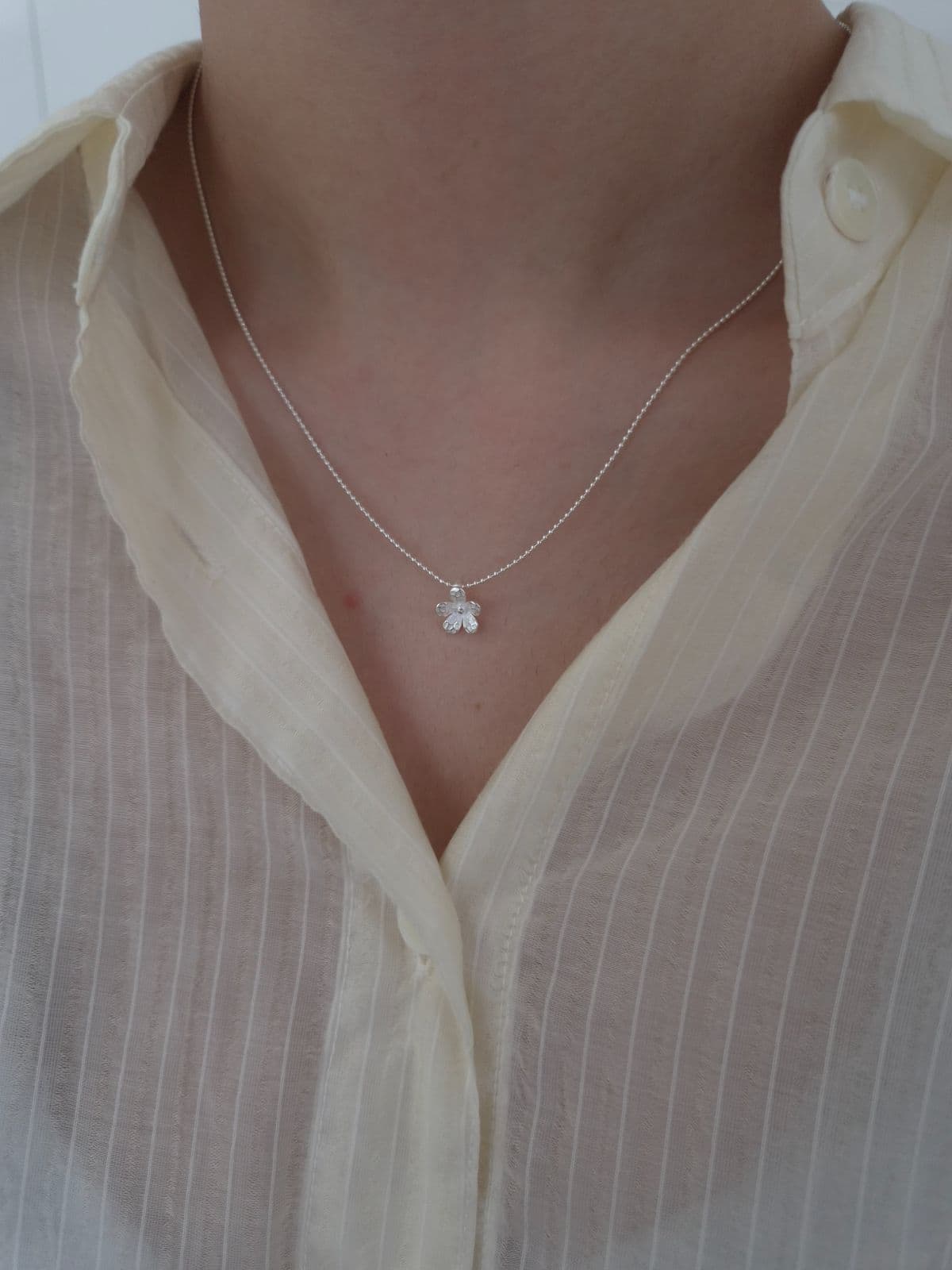Silver 925 Flower Pendant Silver Ball Necklace N260765045 - 이미지 3