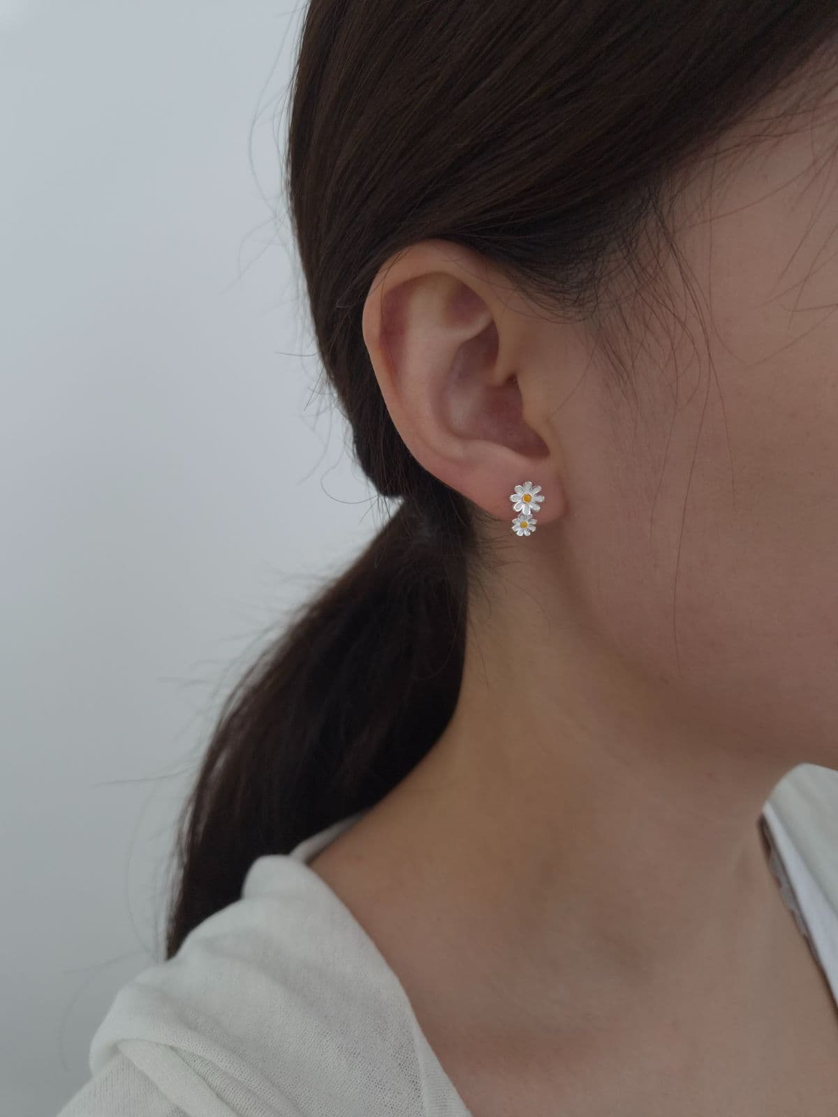 Silver 925 Double Daisy Post Earrings E260777905 - 이미지 3