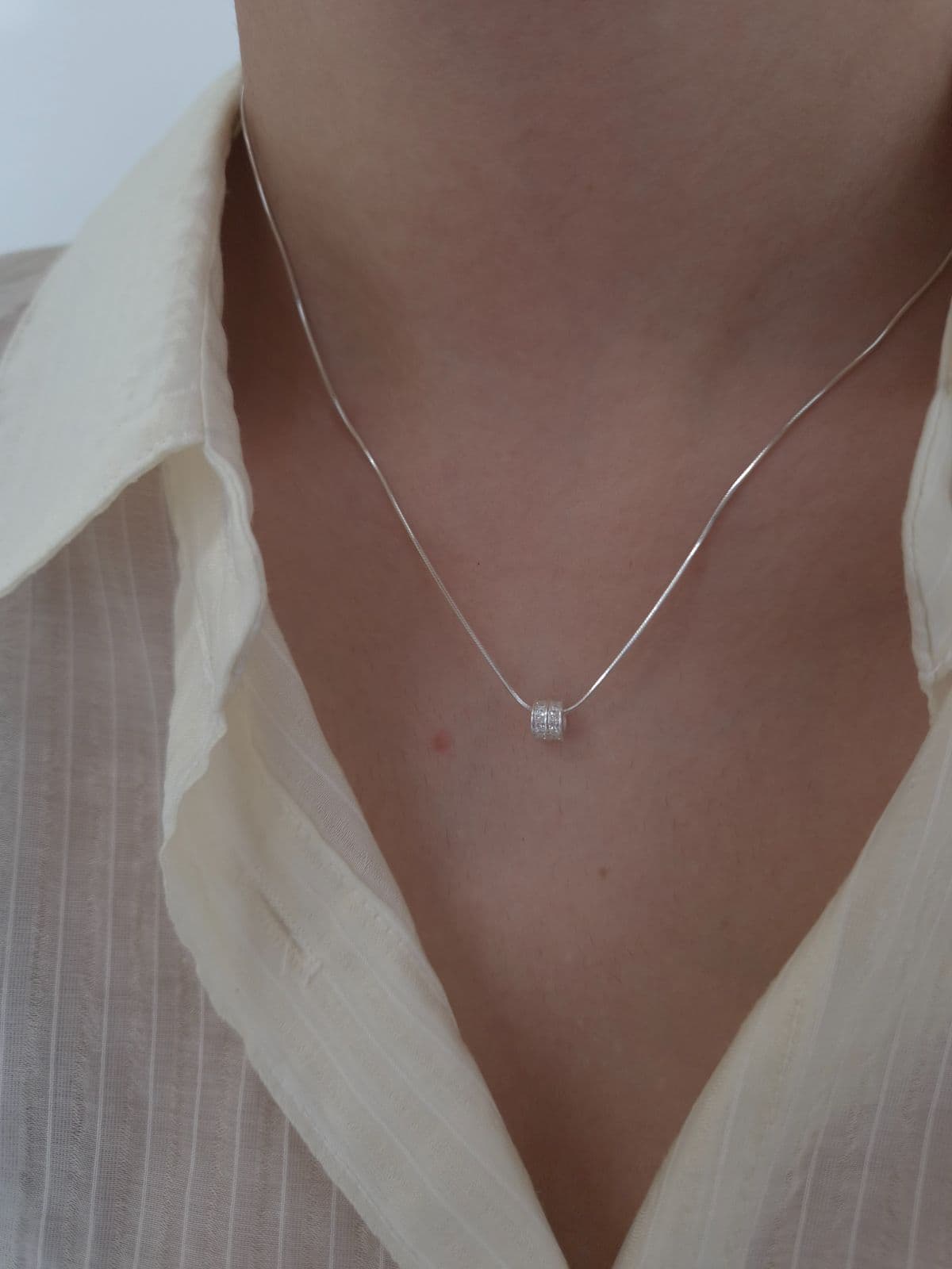 Silver 925 Cubic Ring Snake Chain 1mm Necklace N260786886 - 이미지 2