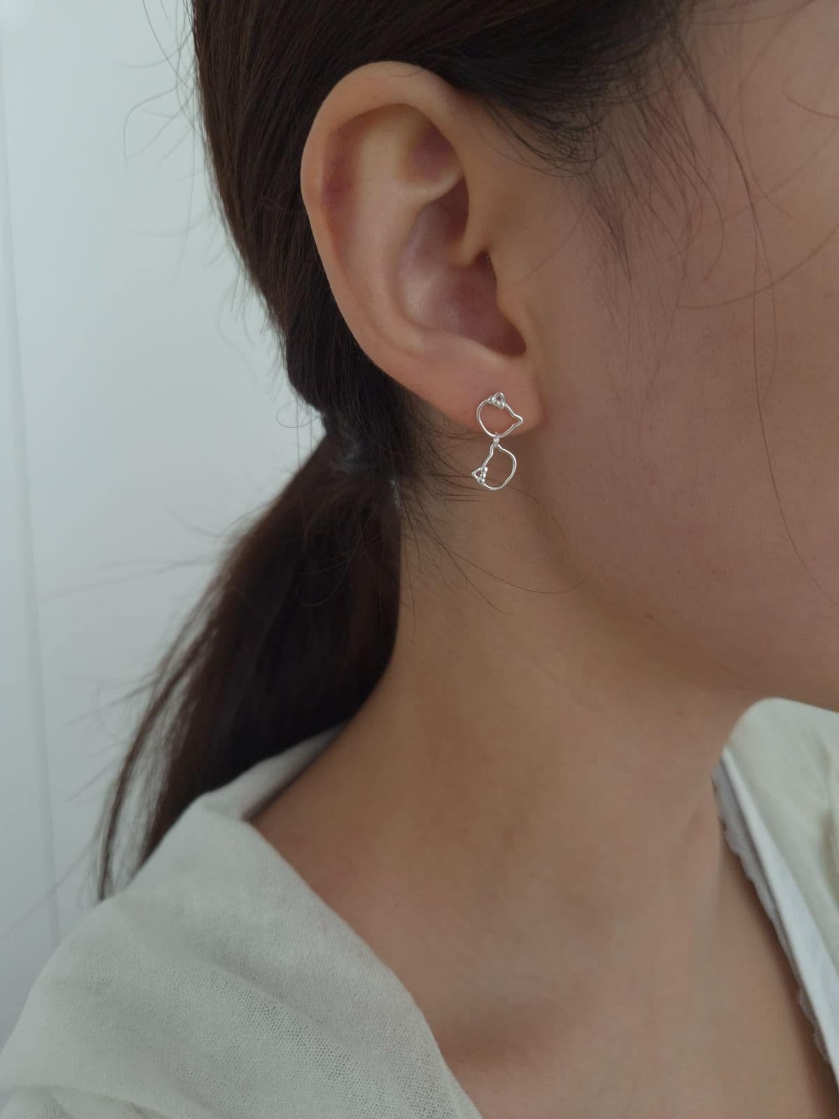 Silver 925 Cat Dangle Post Earrings E260781257 - 이미지 3
