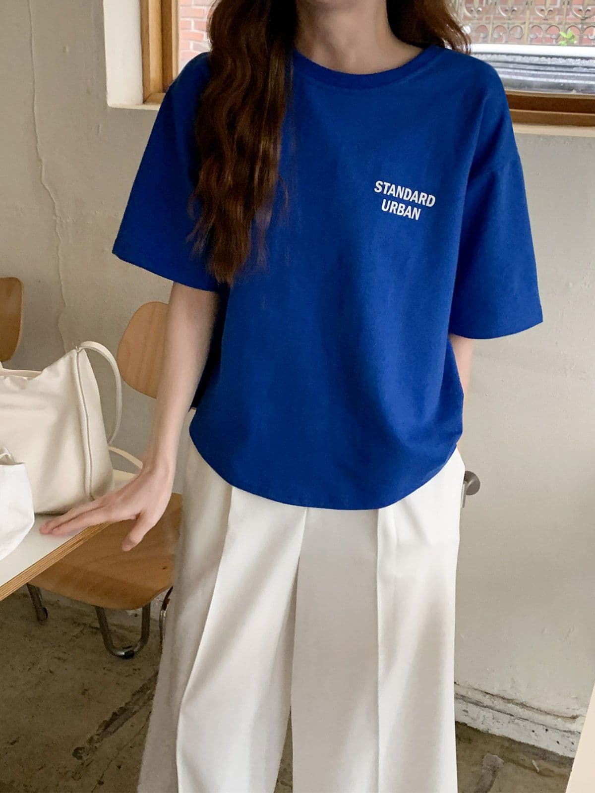 Diagonal Urban T-shirt (New Short Sleeve T-shirt, Back Slit Print T-shirt, Terry Round Neck T-shirt) - 이미지 1