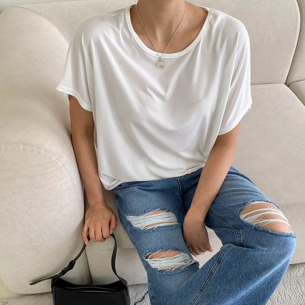 Back Slit Plum Blossom Tee (New Summer Arrival Loose Fit Cool Material Stingray Tee Hot Summer) - 이미지 2
