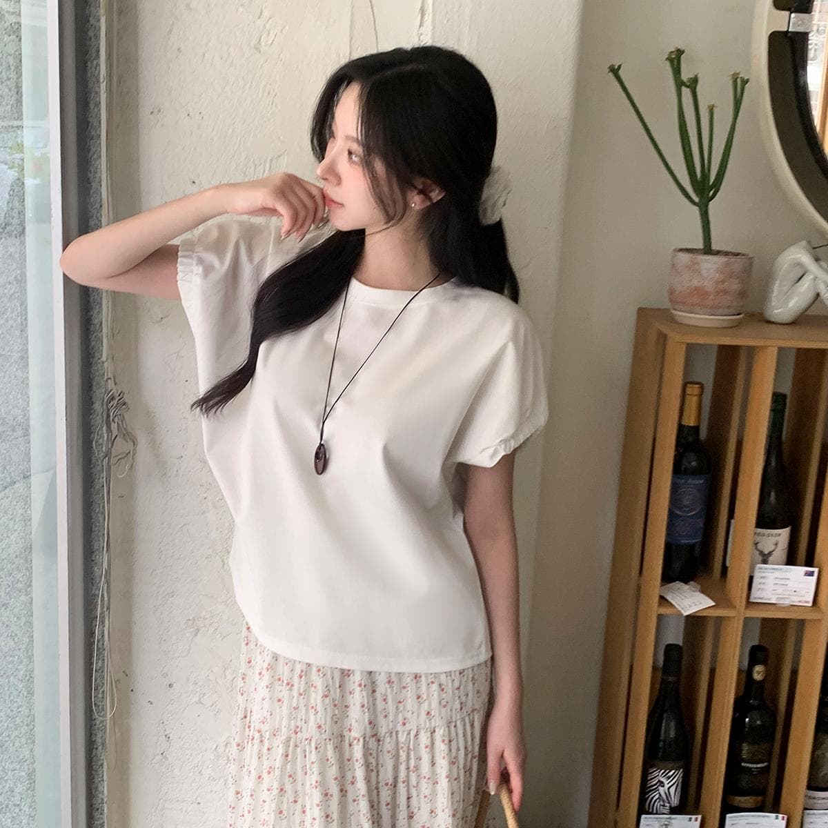 Elastic Sleeve T-shirt (New Summer Short Sleeve T-shirt, Stretch Sleeve Pleated Elastic Tee) - 이미지 5