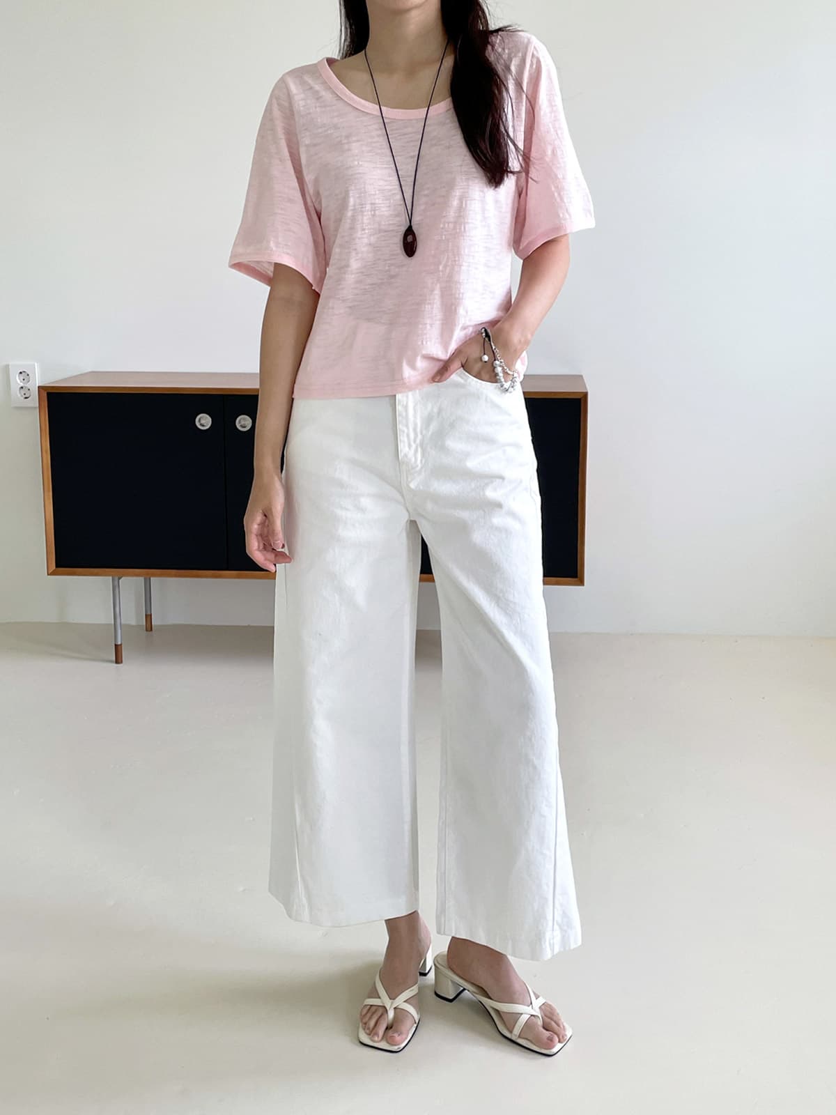 U-neck Big Sleeve (New Summer Short Sleeve T-shirt U-neck Slub Cotton Tee) - 이미지 7