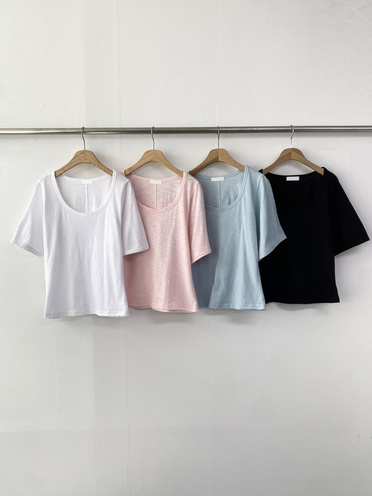 U-neck Big Sleeve (New Summer Short Sleeve T-shirt U-neck Slub Cotton Tee) - 이미지 8