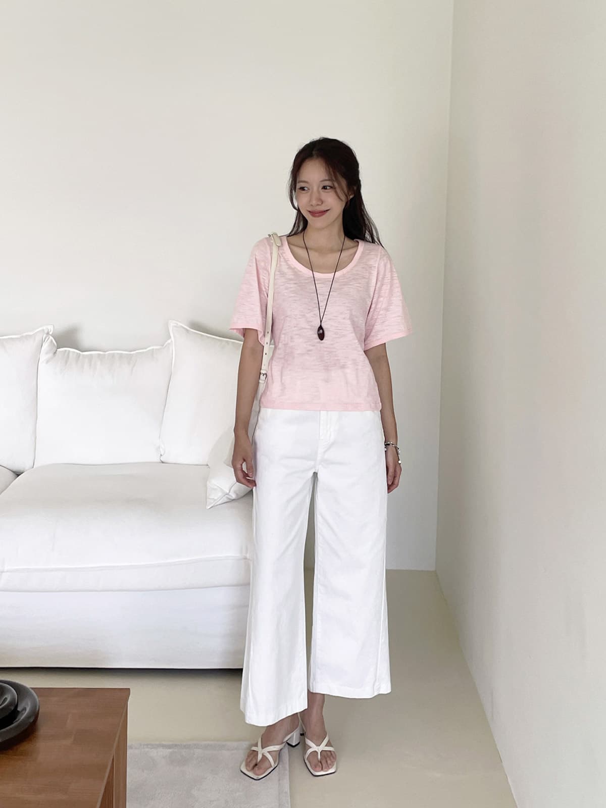 U-neck Big Sleeve (New Summer Short Sleeve T-shirt U-neck Slub Cotton Tee) - 이미지 5