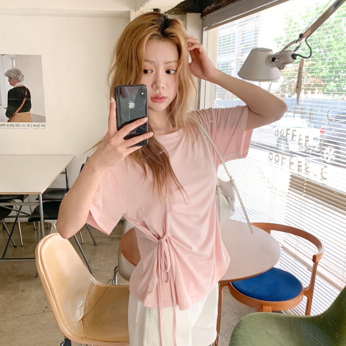 Ribbon Tie Pleated T-shirt (New Summer Cooling Short Sleeve Tee Shirred Pleated Tee) - 이미지 7