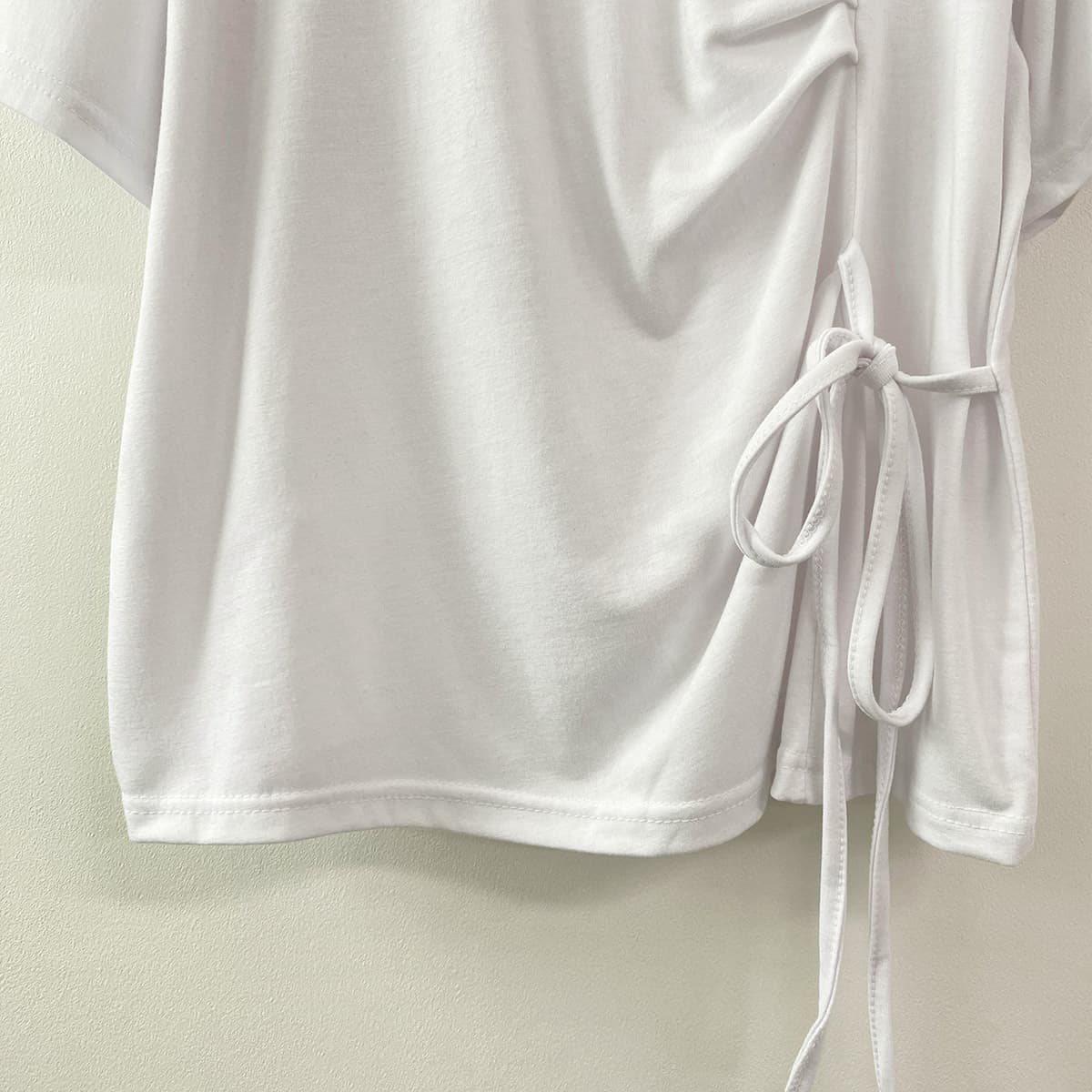 Ribbon Tie Pleated T-shirt (New Summer Cooling Short Sleeve Tee Shirred Pleated Tee) - 이미지 12