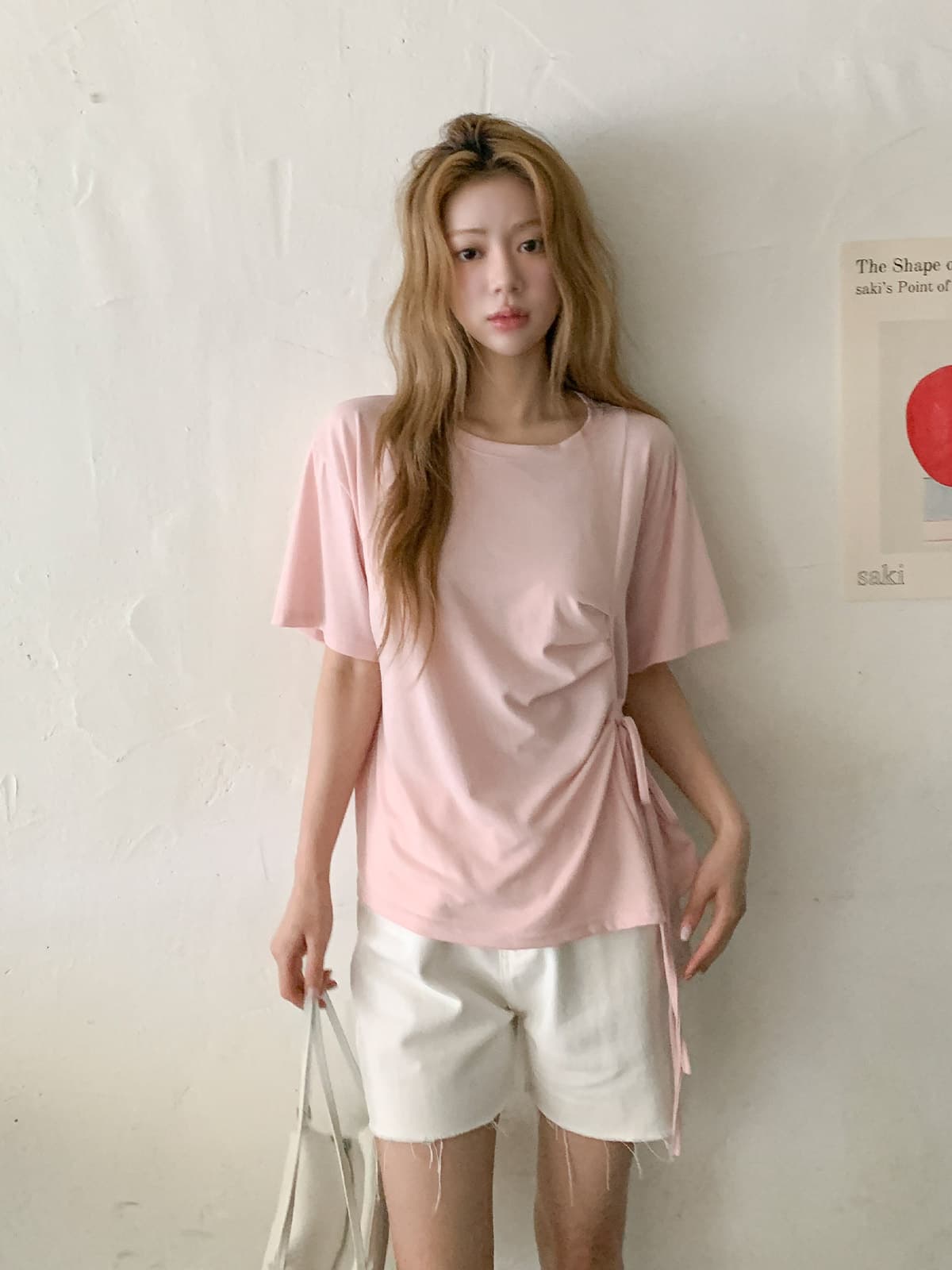 Ribbon Tie Pleated T-shirt (New Summer Cooling Short Sleeve Tee Shirred Pleated Tee) - 이미지 8
