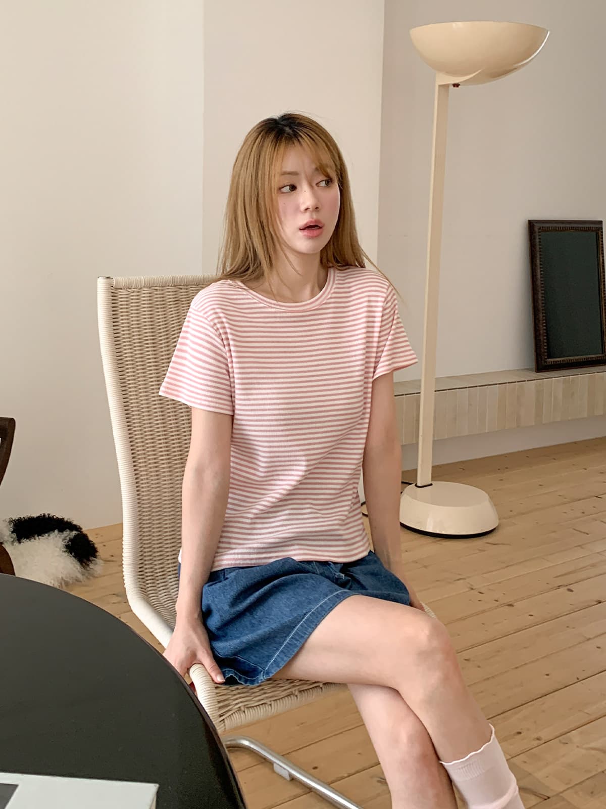 Cocktail Striped T-shirt (New Summer Short Sleeve T-shirt, Basic Striped T-shirt, Ribbed Spandex) - 이미지 2