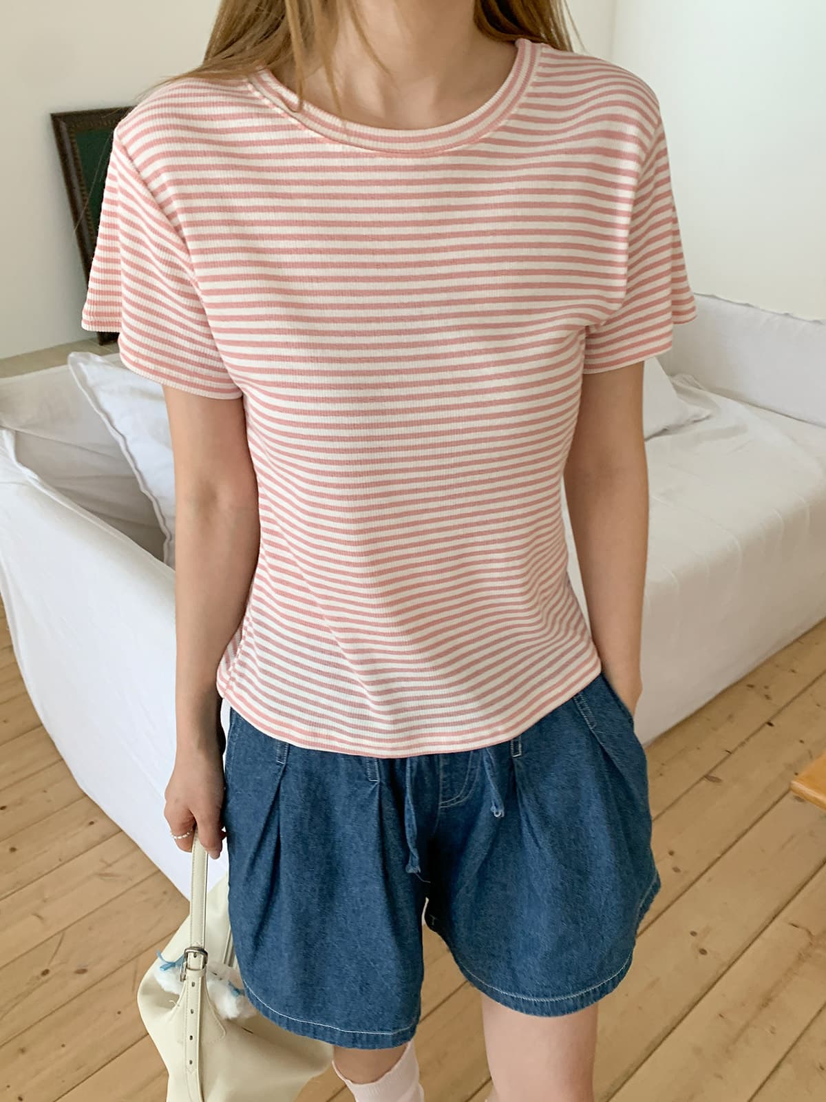 Cocktail Striped T-shirt (New Summer Short Sleeve T-shirt, Basic Striped T-shirt, Ribbed Spandex) - 이미지 7