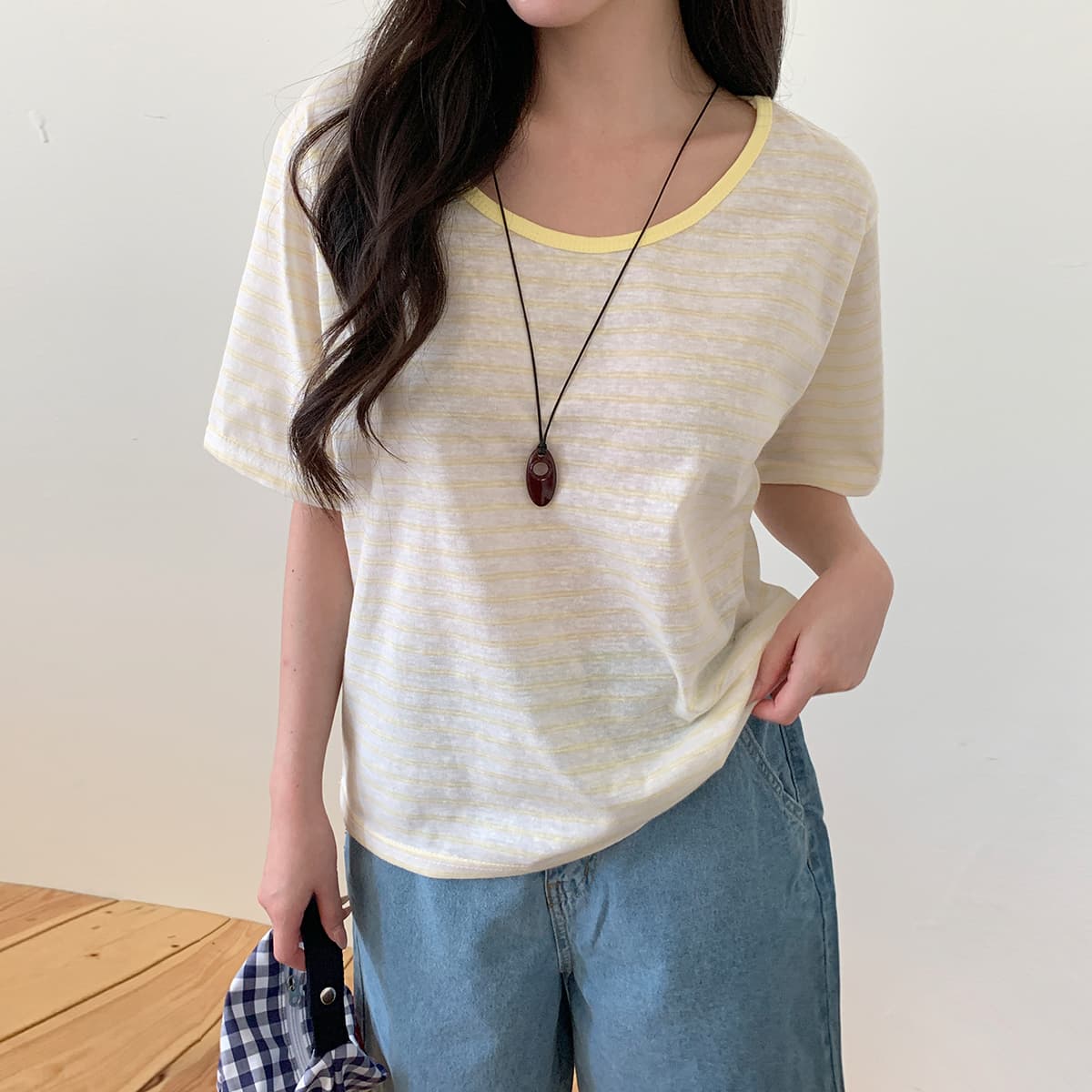 Flex Striped T-shirt (New Summer Short Sleeve T-shirt Basic T-shirt Drop Shoulder Striped T-shirt) - 이미지 2
