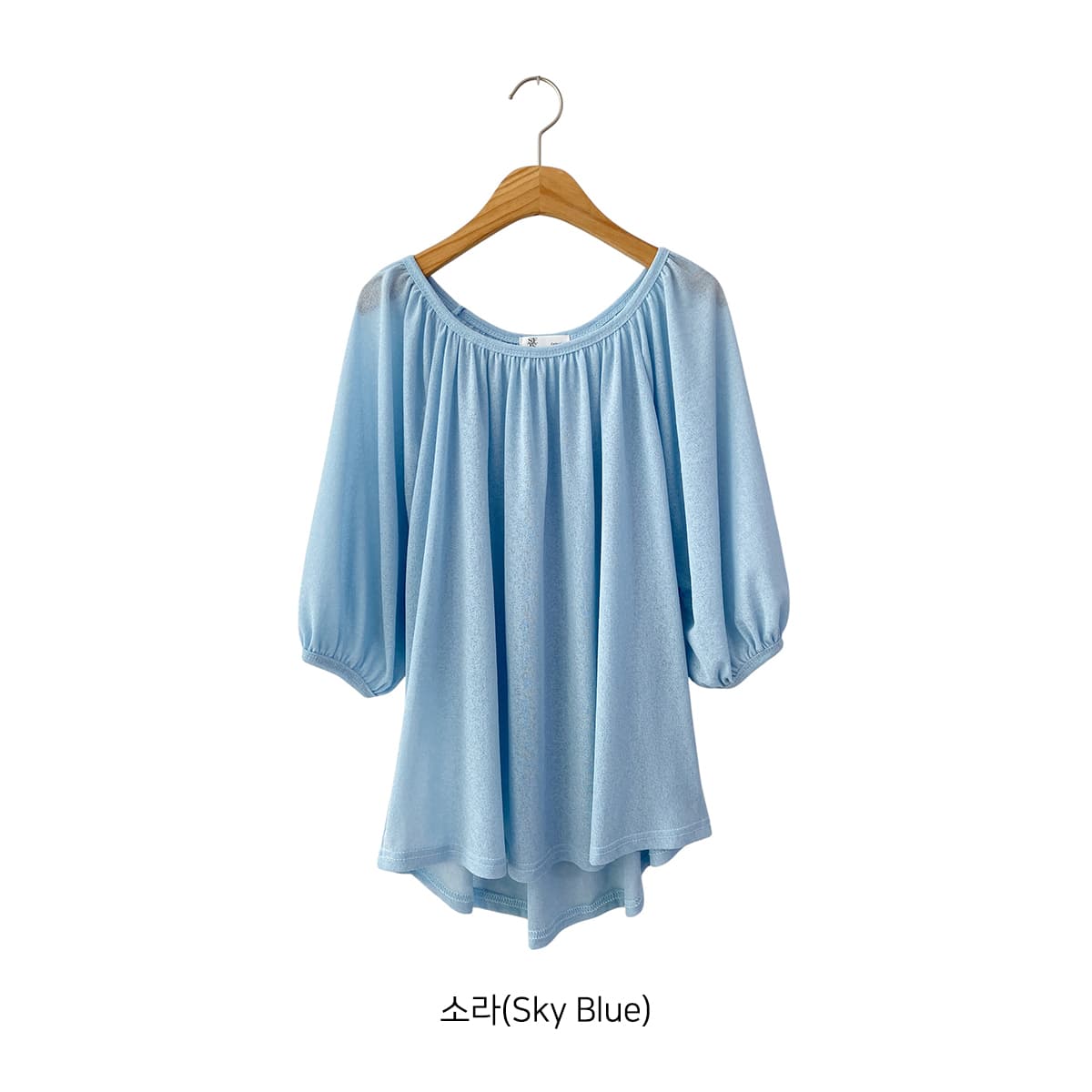 Shirred Blouse (New Summer Short Sleeve Cool Fabric Shirred Top U-Neck) - 이미지 12