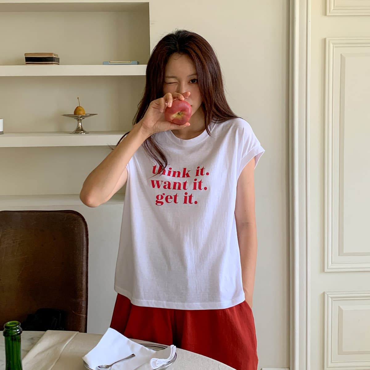 It's Printed T-shirt (New Short Sleeve T-shirt, Printed T-shirt, Summer Asymmetrical T-shirt, Sleeveless Sleeveless Top) - 이미지 7