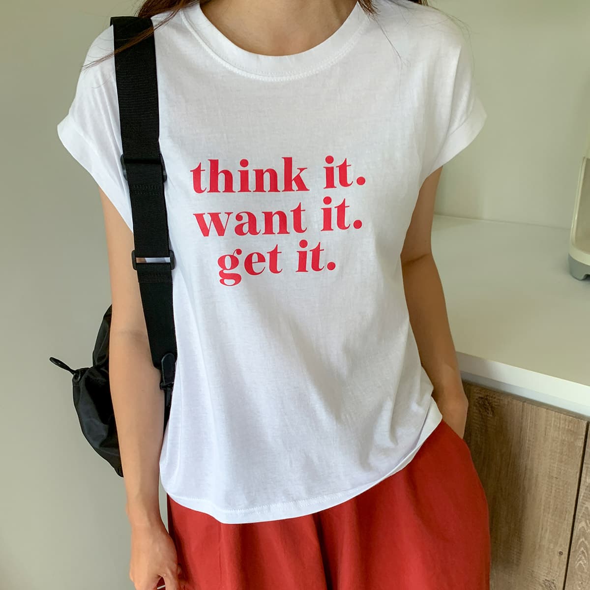 It's Printed T-shirt (New Short Sleeve T-shirt, Printed T-shirt, Summer Asymmetrical T-shirt, Sleeveless Sleeveless Top) - 이미지 1