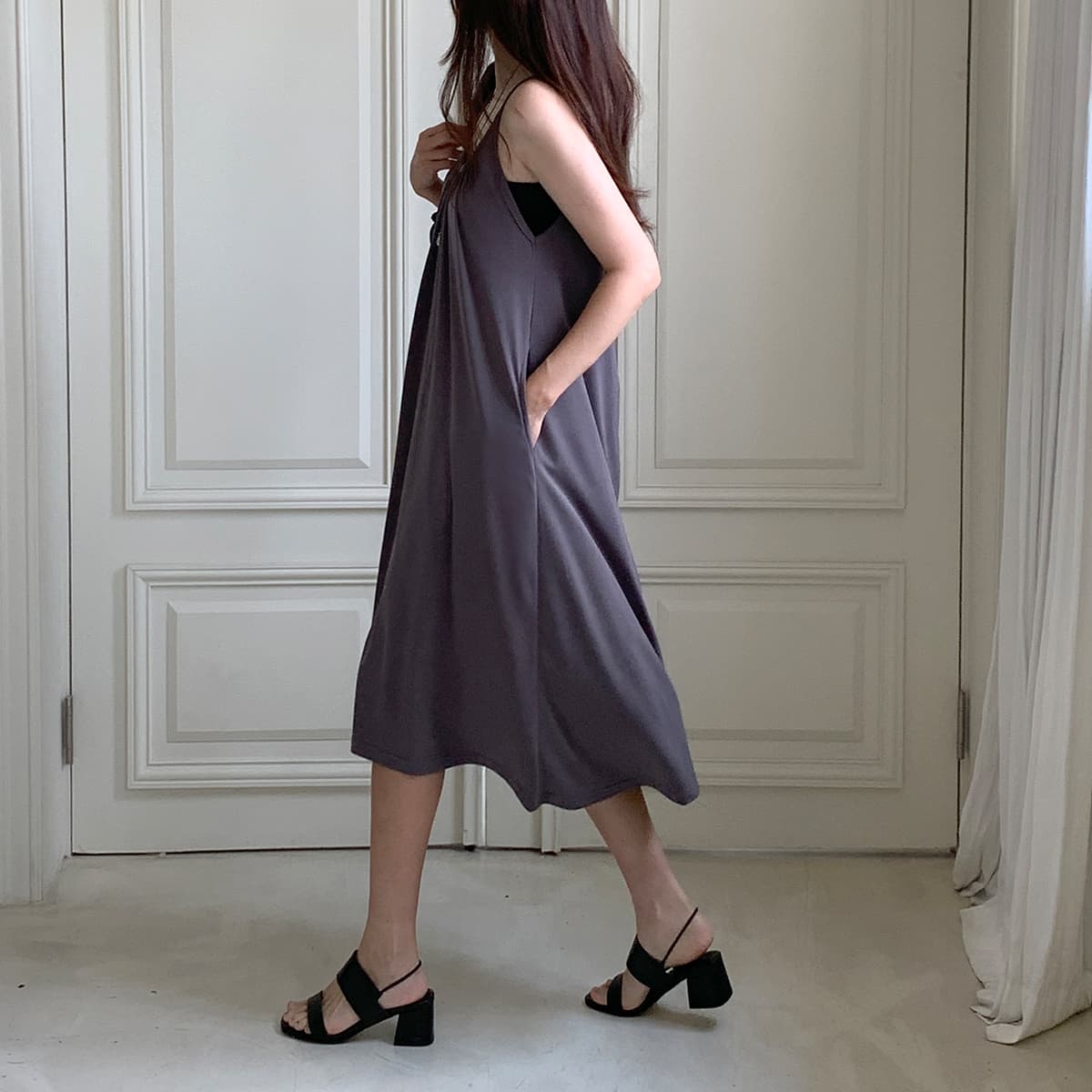 Shirred Strap Pocket Dress (New Summer Flowy Strap Dress Long Dress Cool Dress Sleeveless Dress) - 이미지 4