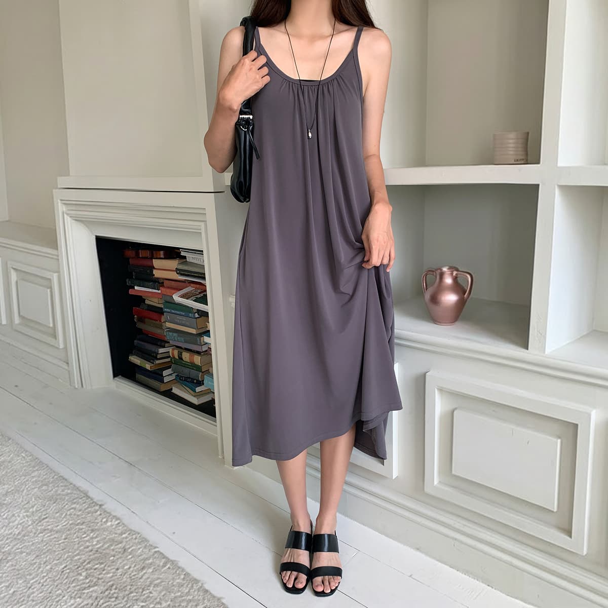 Shirred Strap Pocket Dress (New Summer Flowy Strap Dress Long Dress Cool Dress Sleeveless Dress) - 이미지 3