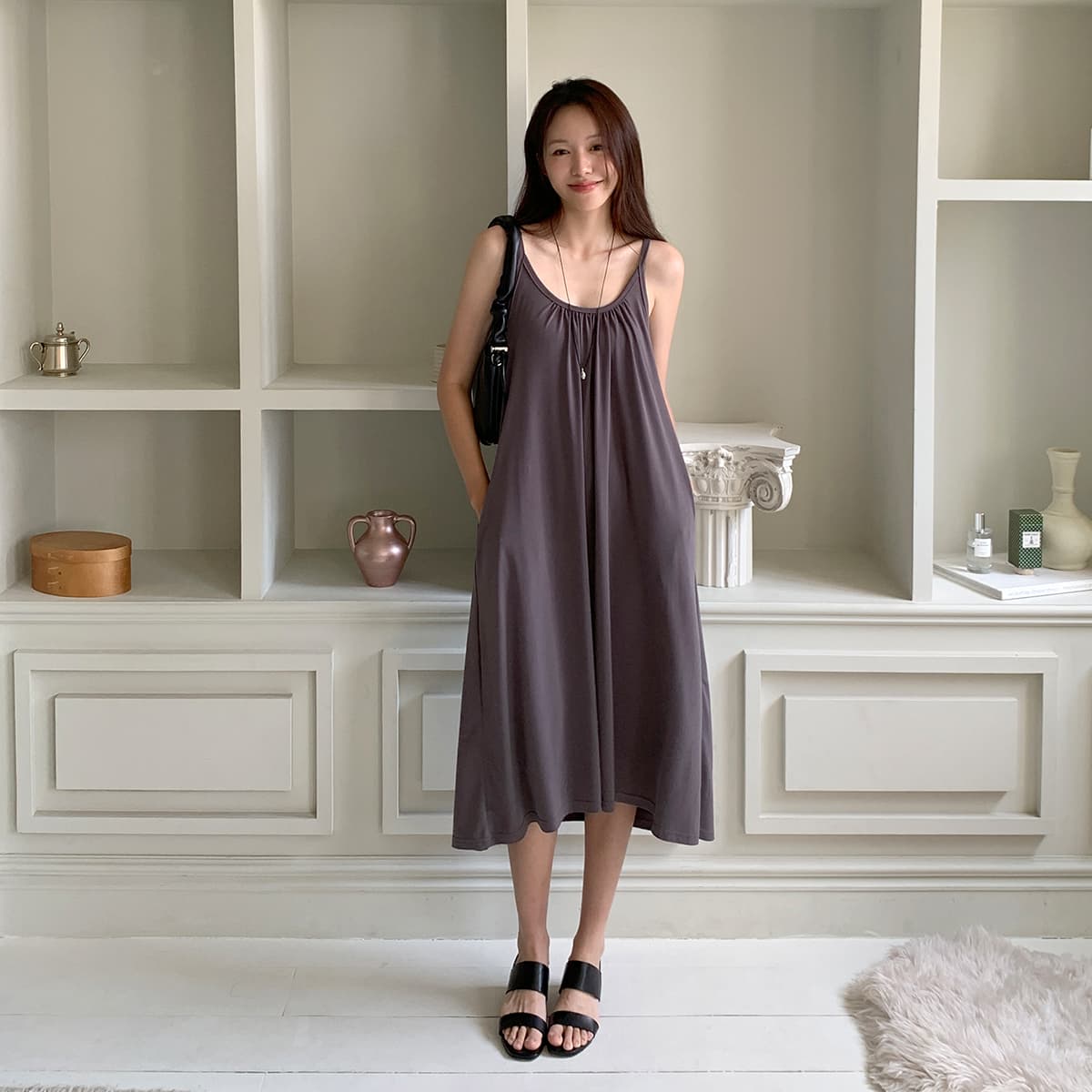 Shirred Strap Pocket Dress (New Summer Flowy Strap Dress Long Dress Cool Dress Sleeveless Dress) - 이미지 8
